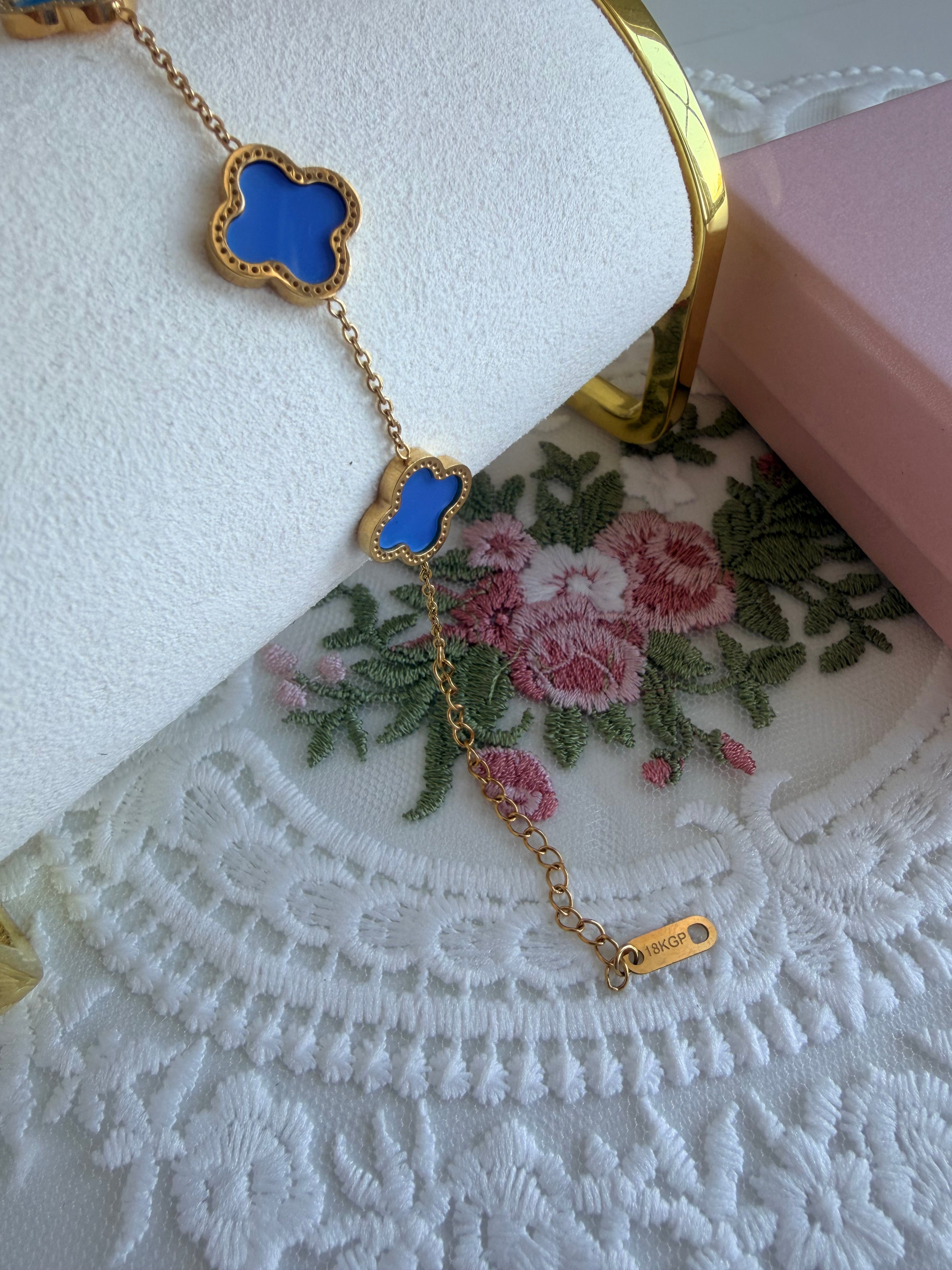 Leaf Full Blue Stainless Steel 18k Bracelet Waterproof