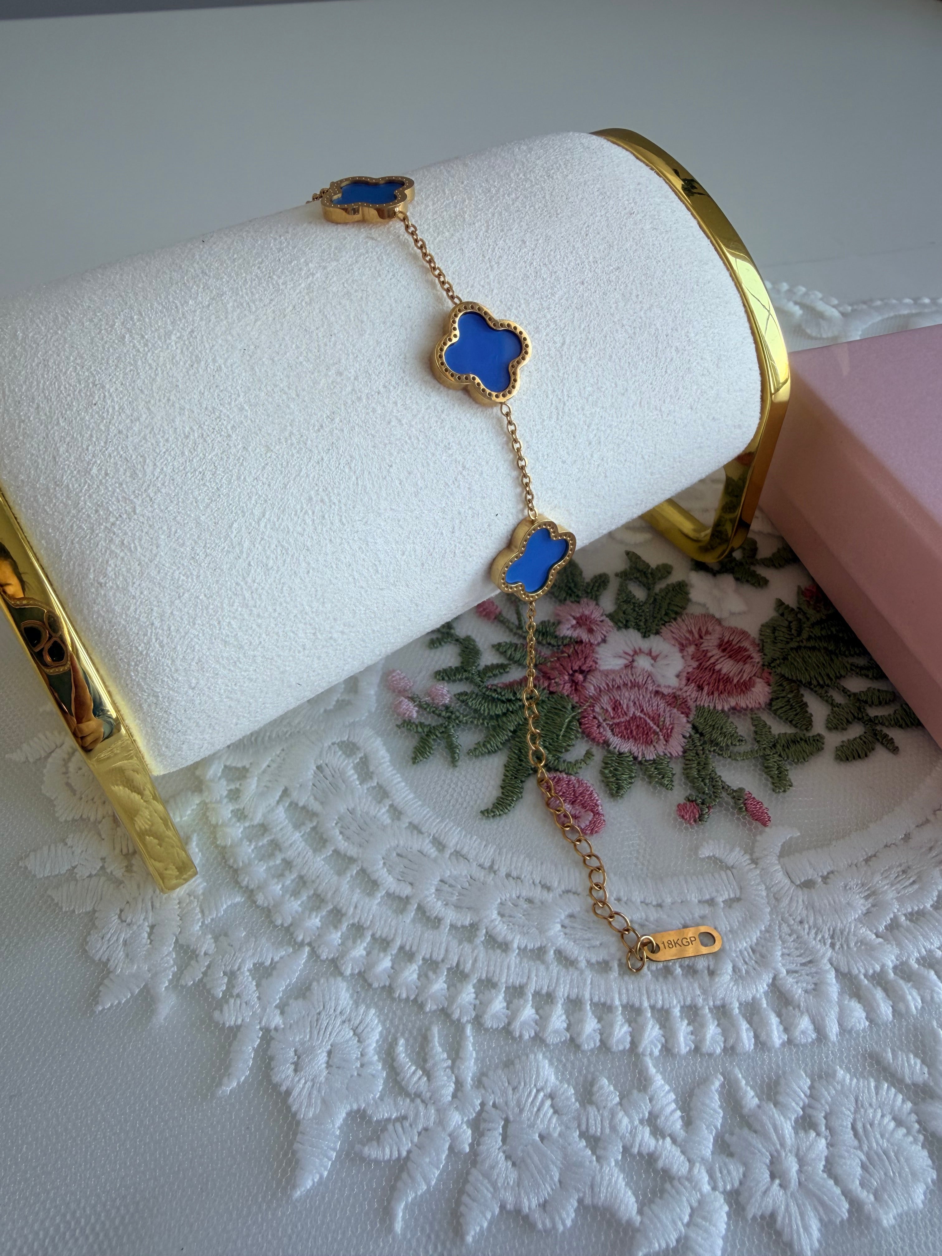 Leaf Full Blue Stainless Steel 18k Bracelet Waterproof