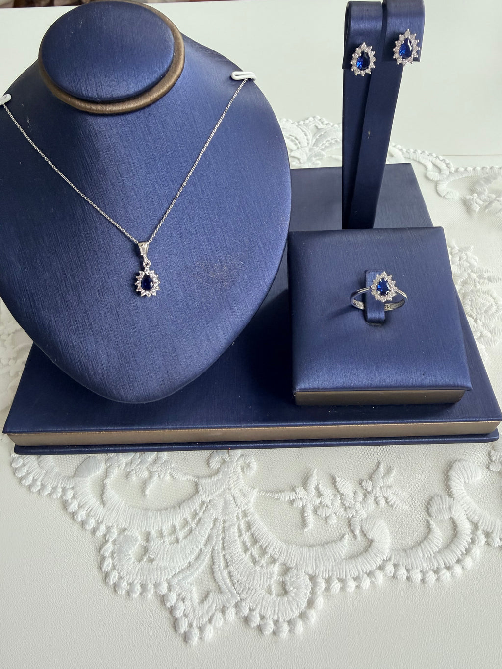 Synthetic Sapphire 925 Sterling Silver Set