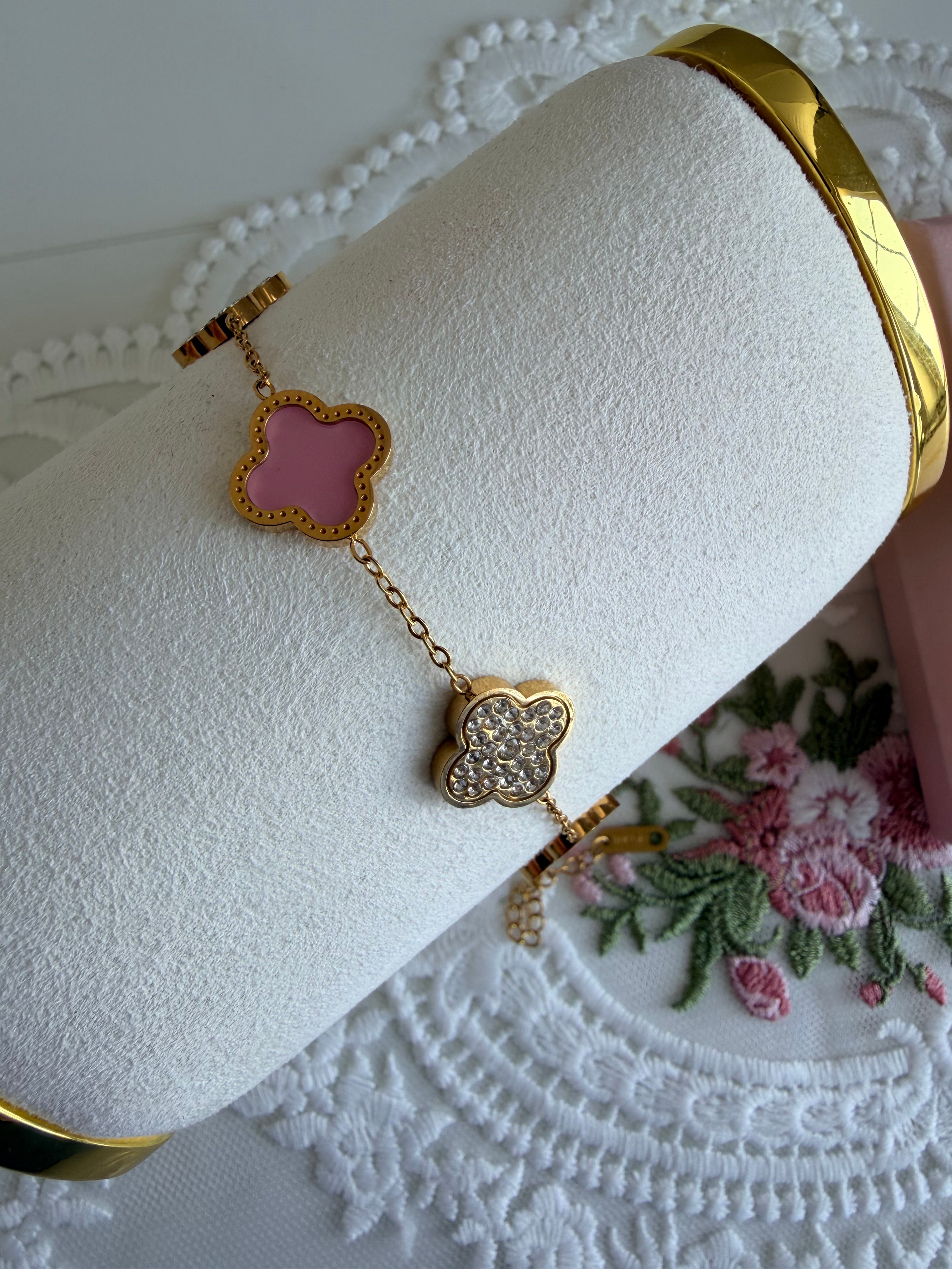 Leaf Shiny Powder Gold Stainless Steel 18k Bracelet Waterproof