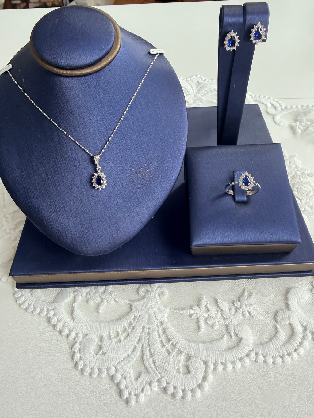 Synthetic Sapphire 925 Sterling Silver Set
