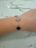 Leaf Shiny Black Silver Stainless Steel 18k Bracelet