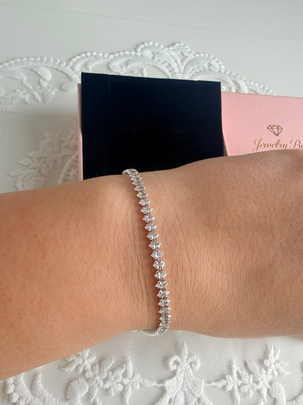 Marquise Sparkle Diamond-Effect 925 Sterling Silver Bracelet
