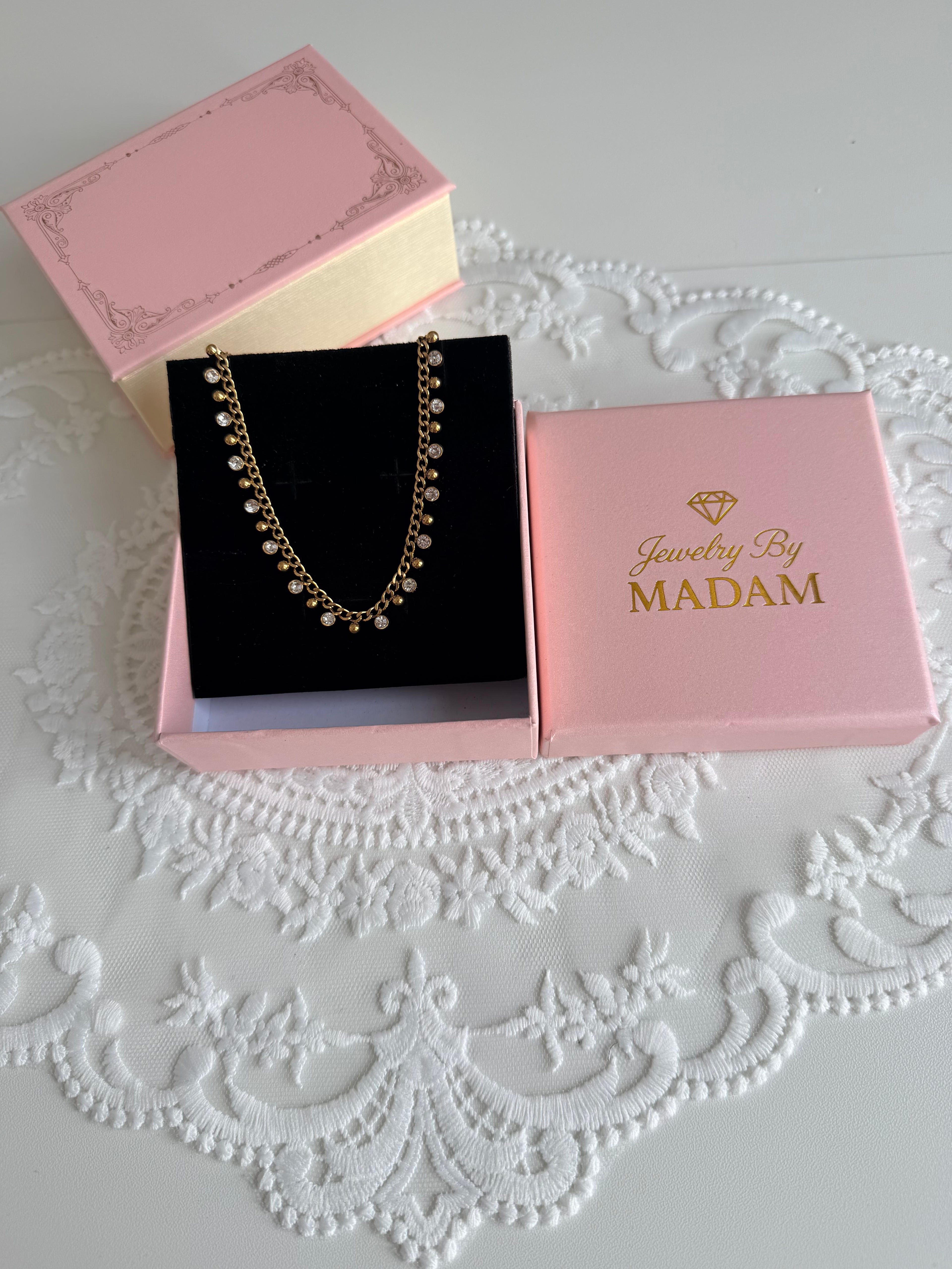 Golden Sparkle Chain Steinless Sterling Necklace