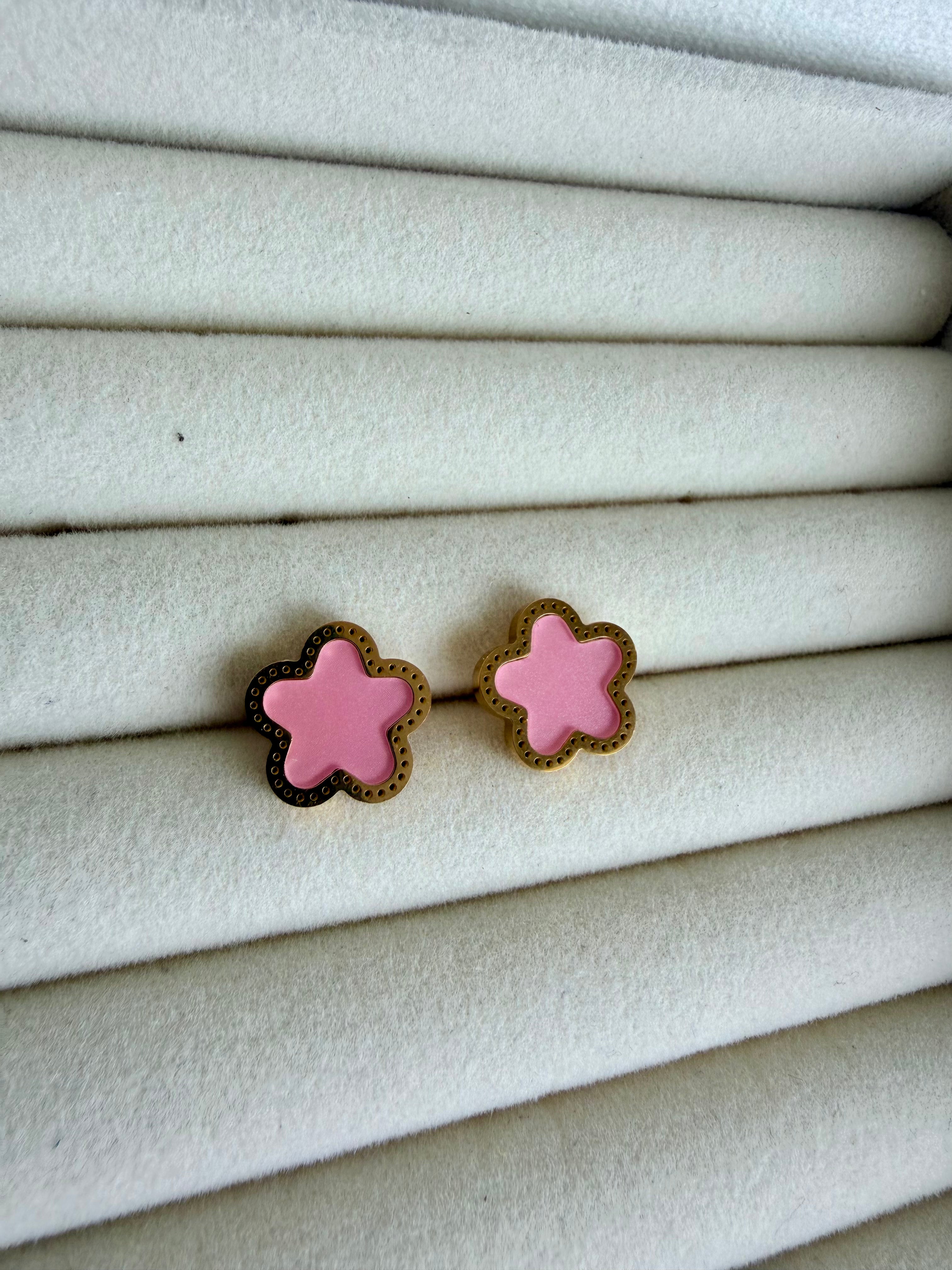 Pink Clover Earring Stainless Steel