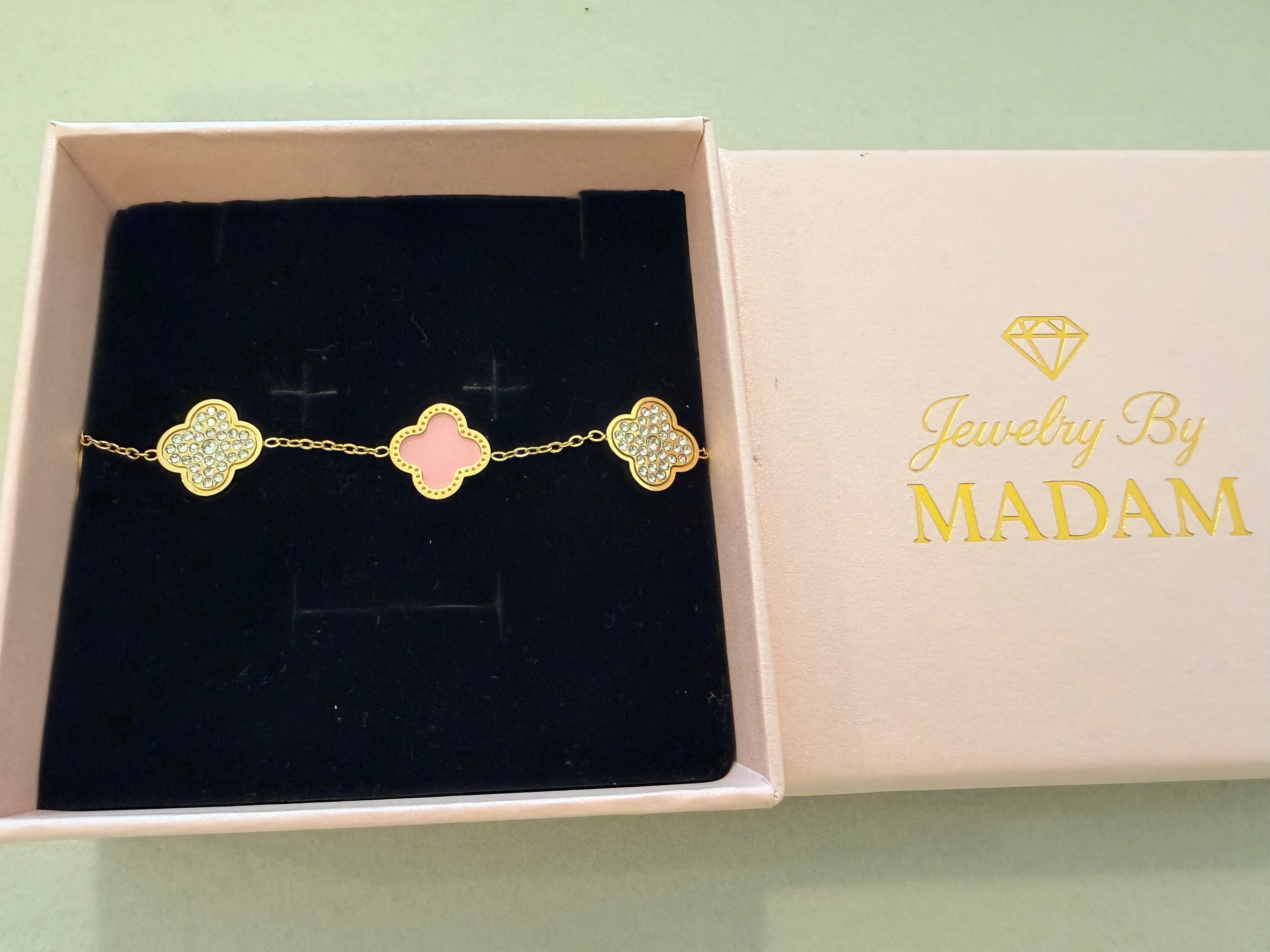 Leaf Diamond&Powder Stainless Steel 18k Bracelet