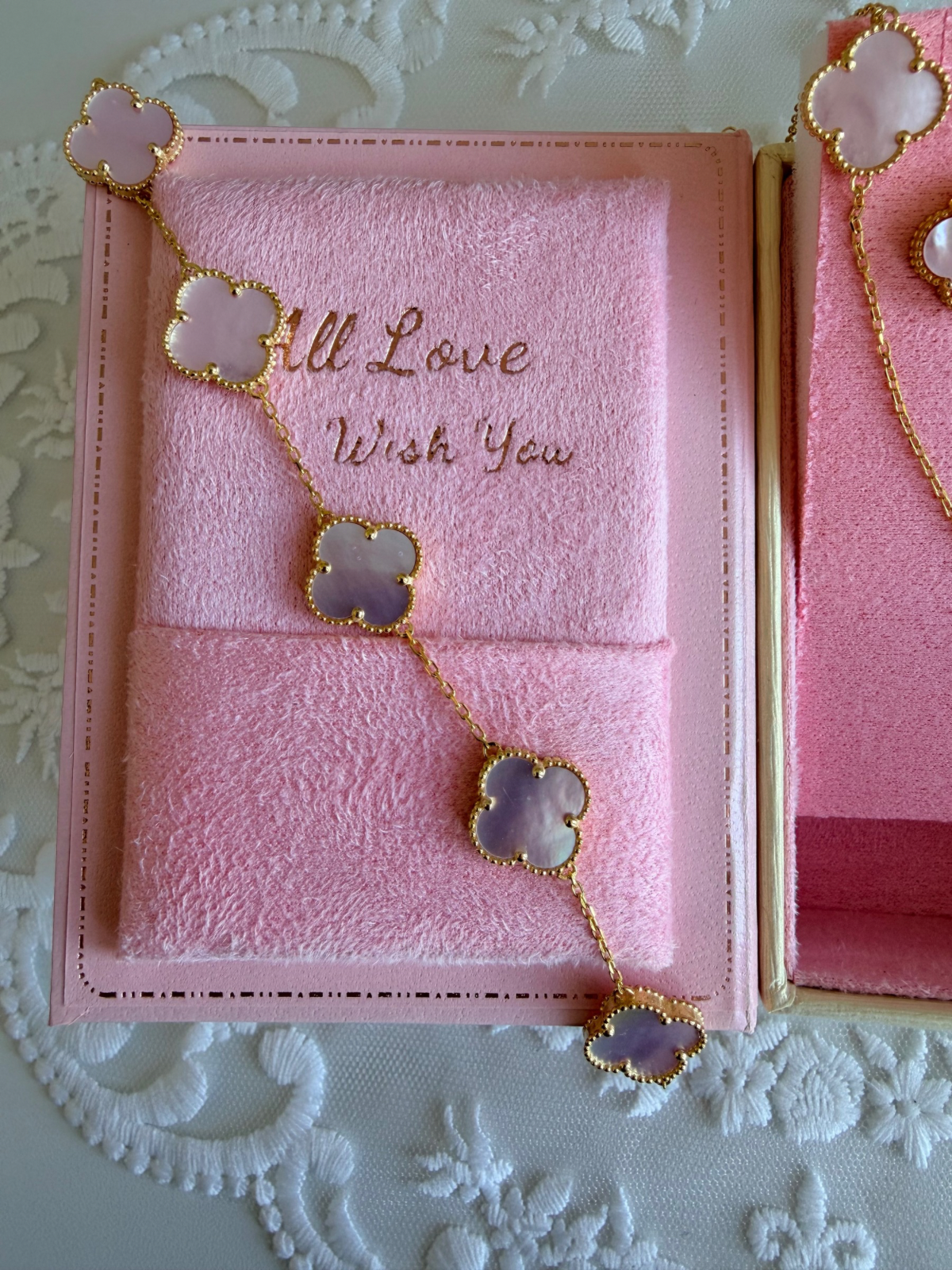 Pink Quartz Clover Set 925 Sterling Silver 14k Gold Plated