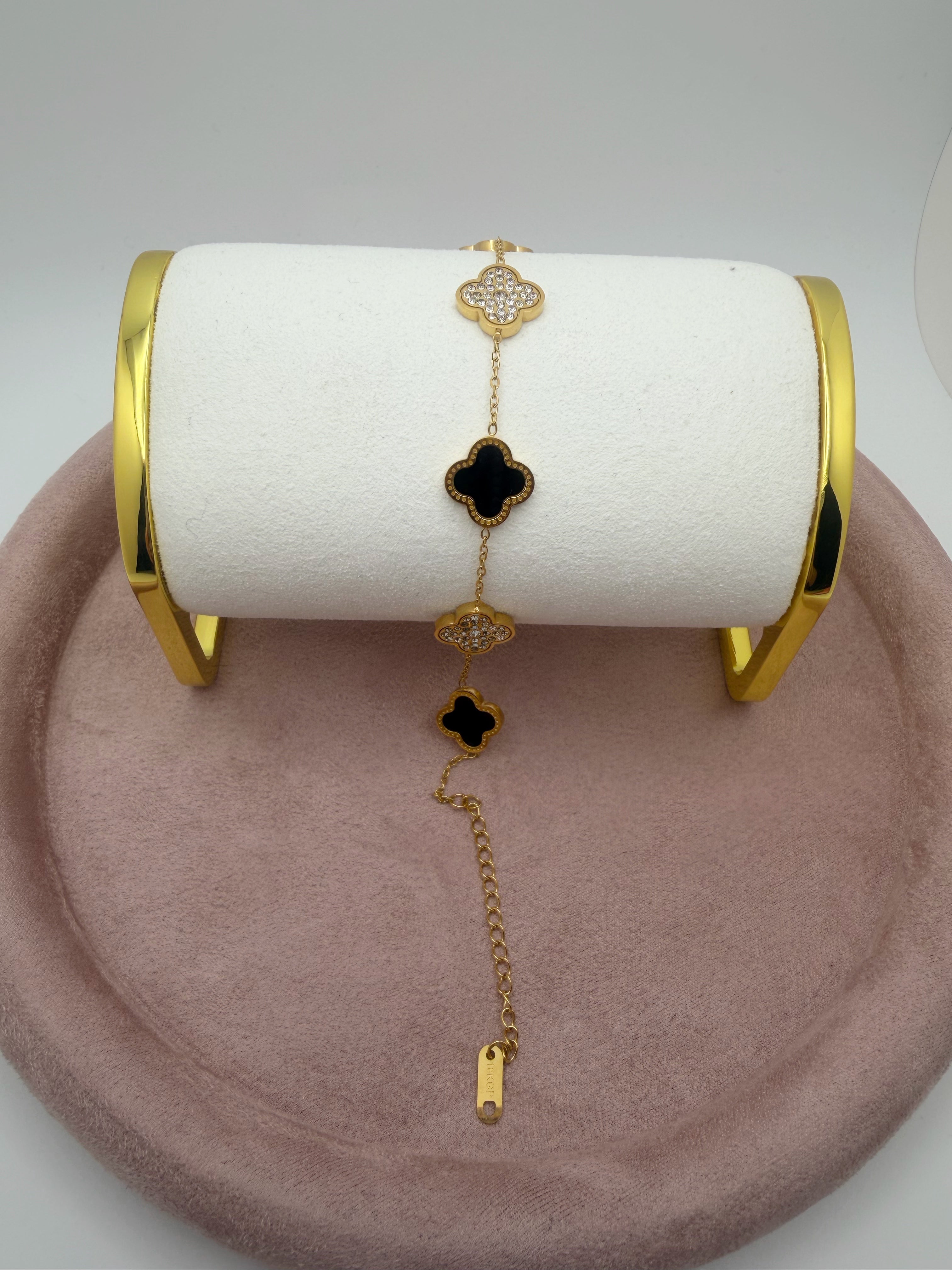 Leaf Shiny Black Stainless Steel 18k Bracelet