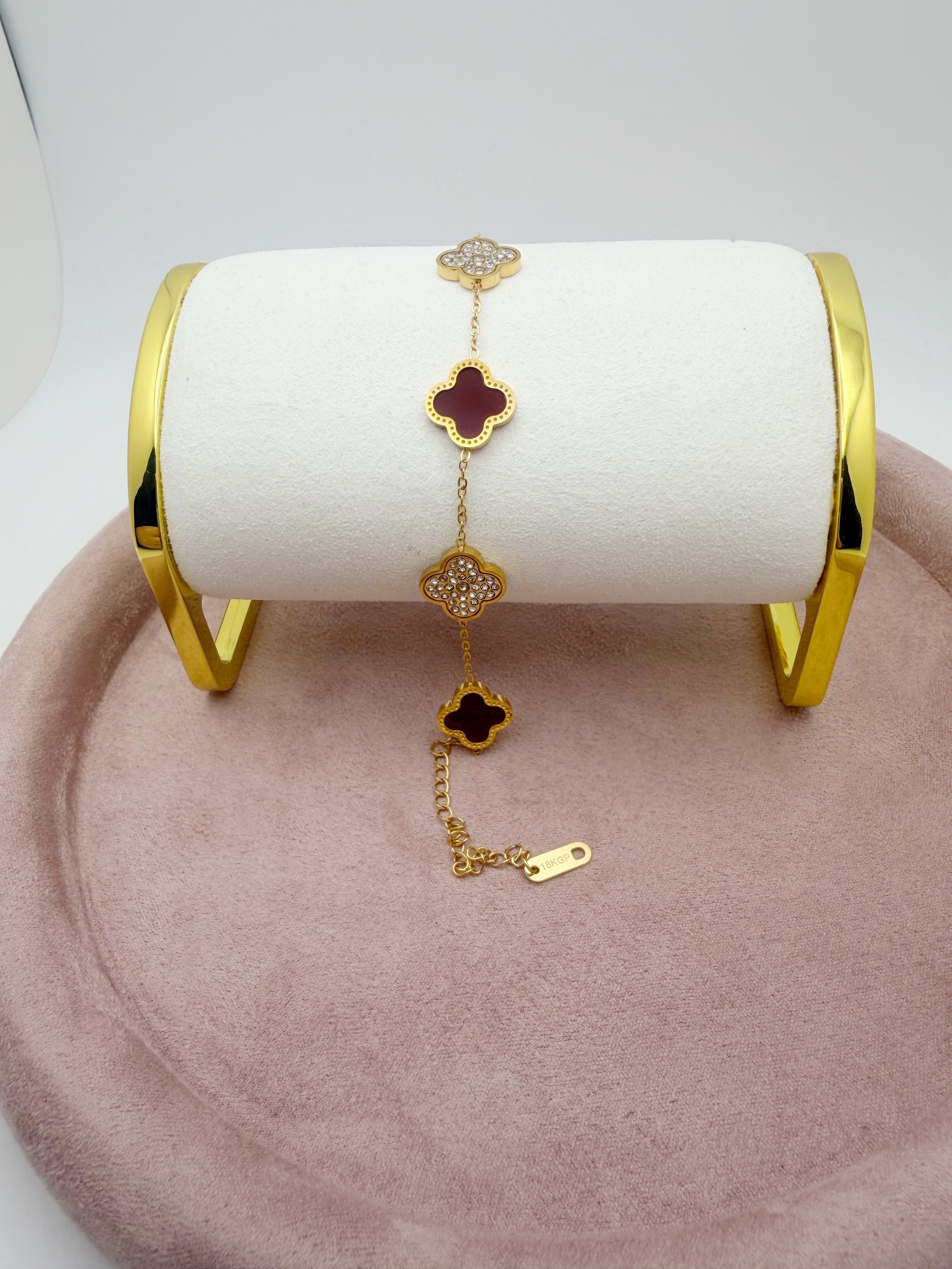 Leaf Shiny Red Stainless Steel 18k Bracelet