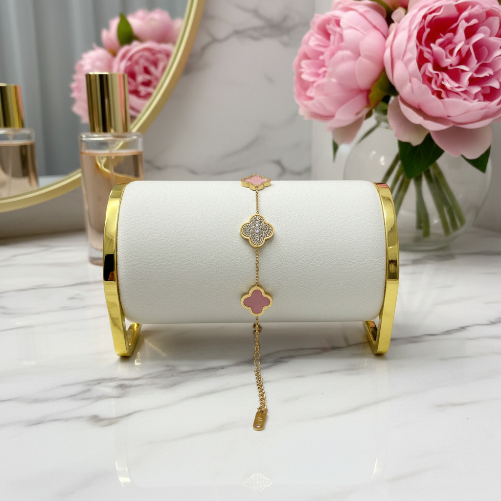 Leaf Diamond&Powder Stainless Steel 18k Bracelet