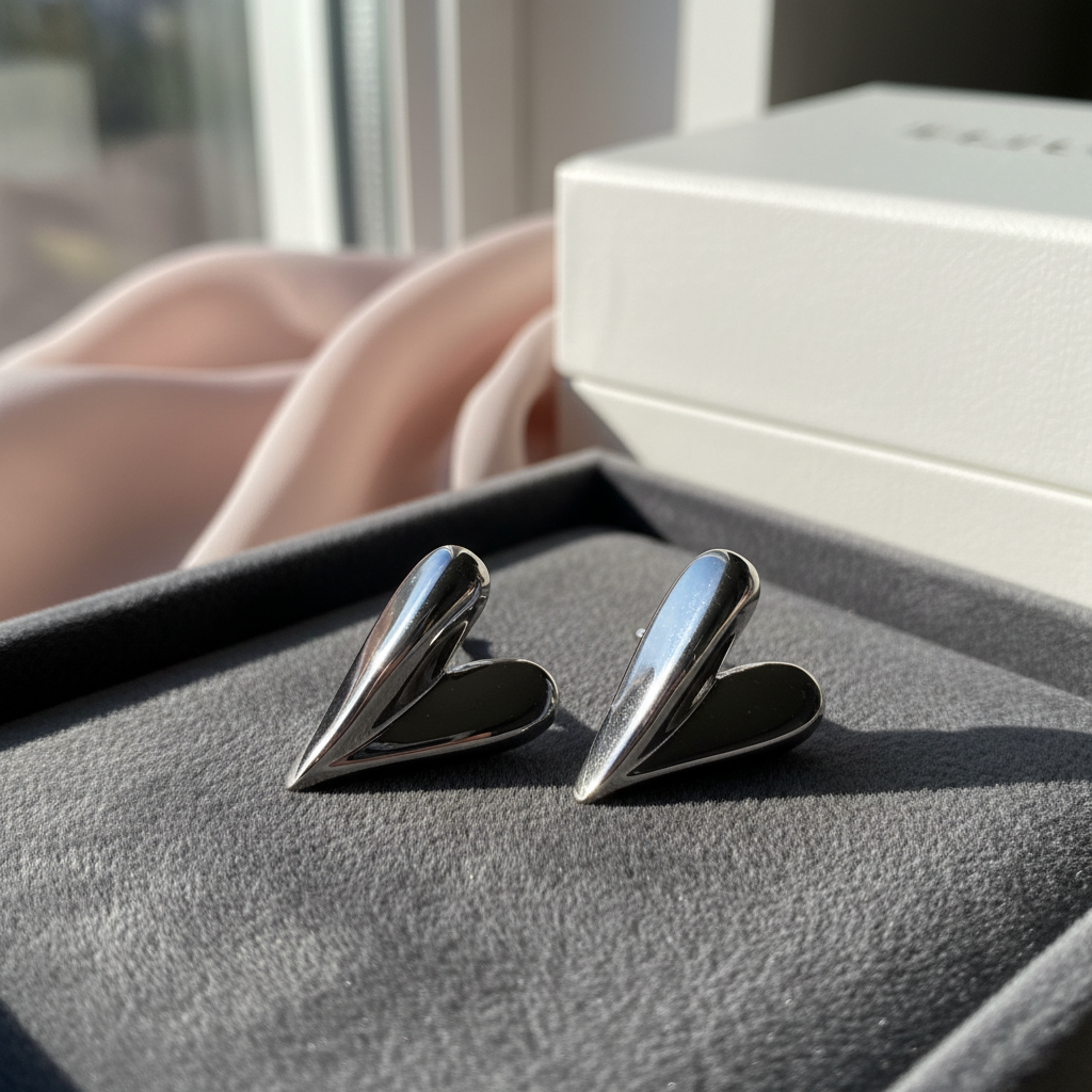 Heart Big Silver Stainless Steel Earring