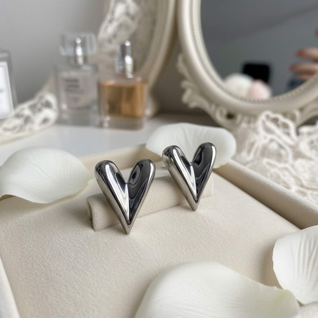 Heart Big Silver Stainless Steel Earring