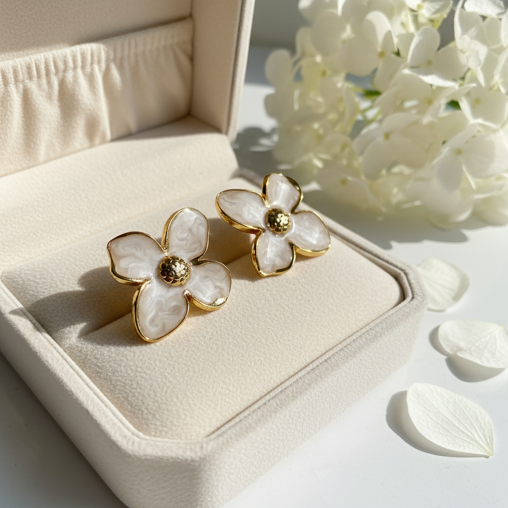 Retro Flower White Earring
