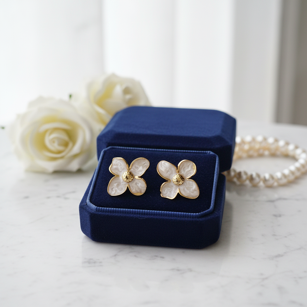 Retro Flower White Earring