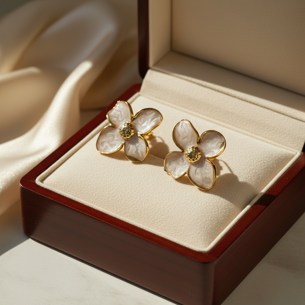 Retro Flower White Earring