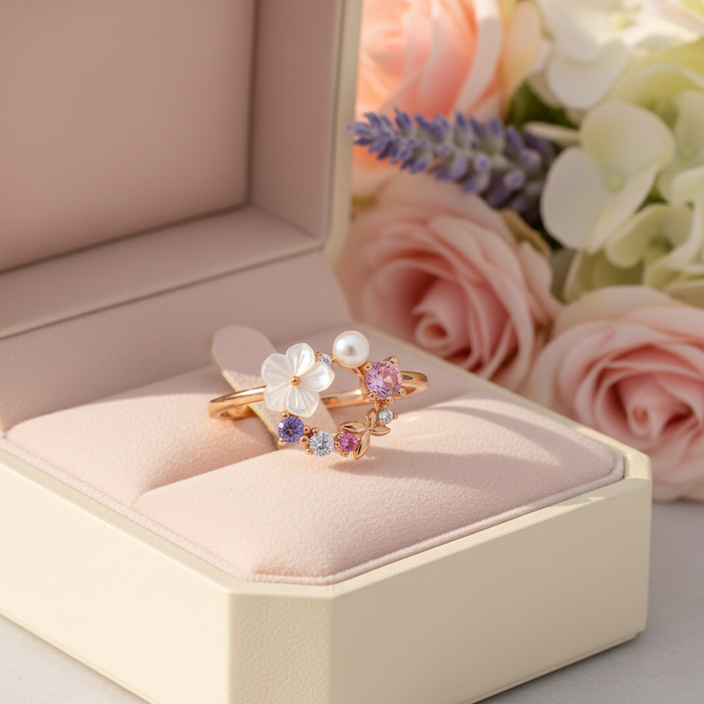 Amethyst Blossom Rose 925 Silver Ring