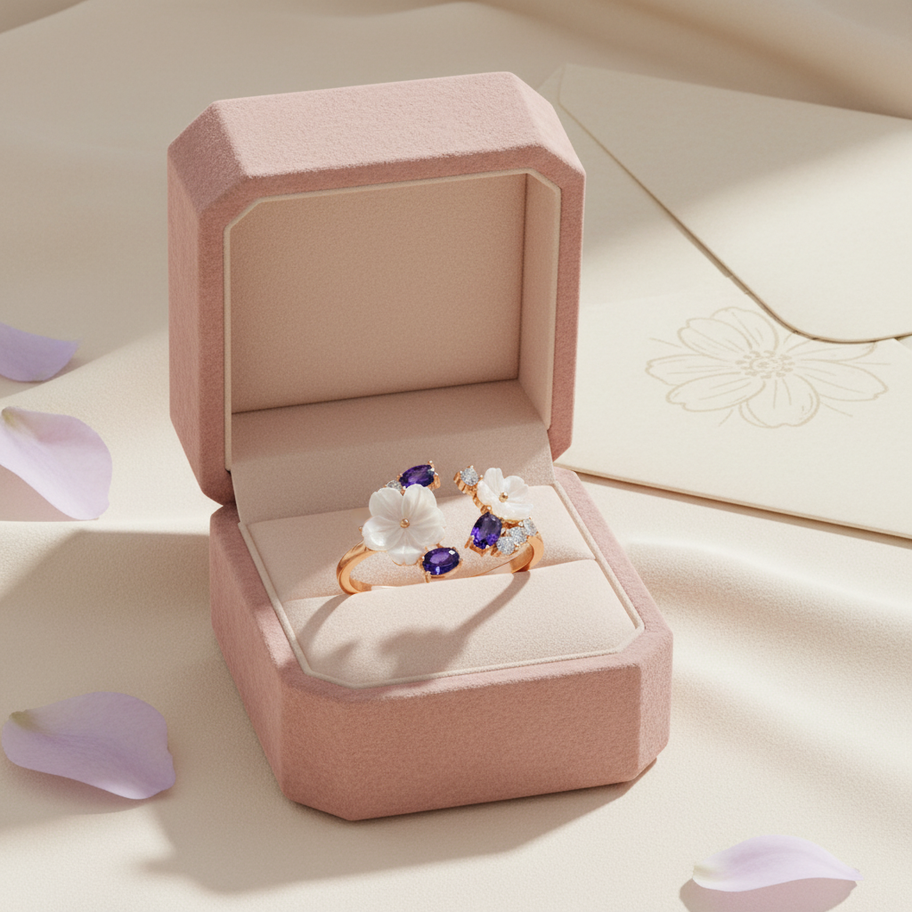 Twin Amethyst Blossom Rose 925 Silver Ring