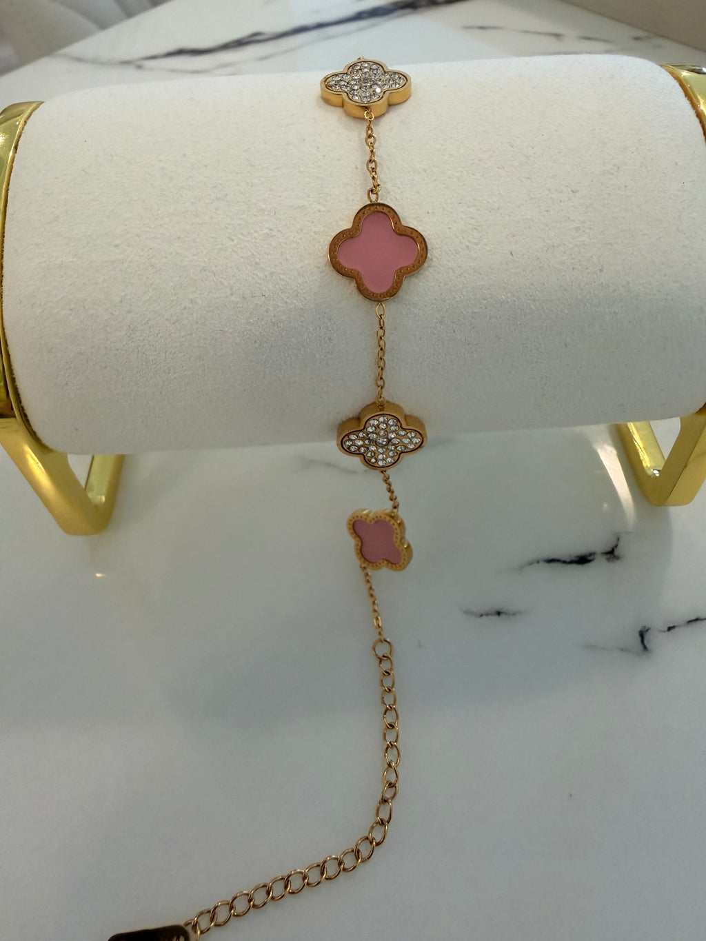 Leaf Diamond&Powder Stainless Steel 18k Bracelet