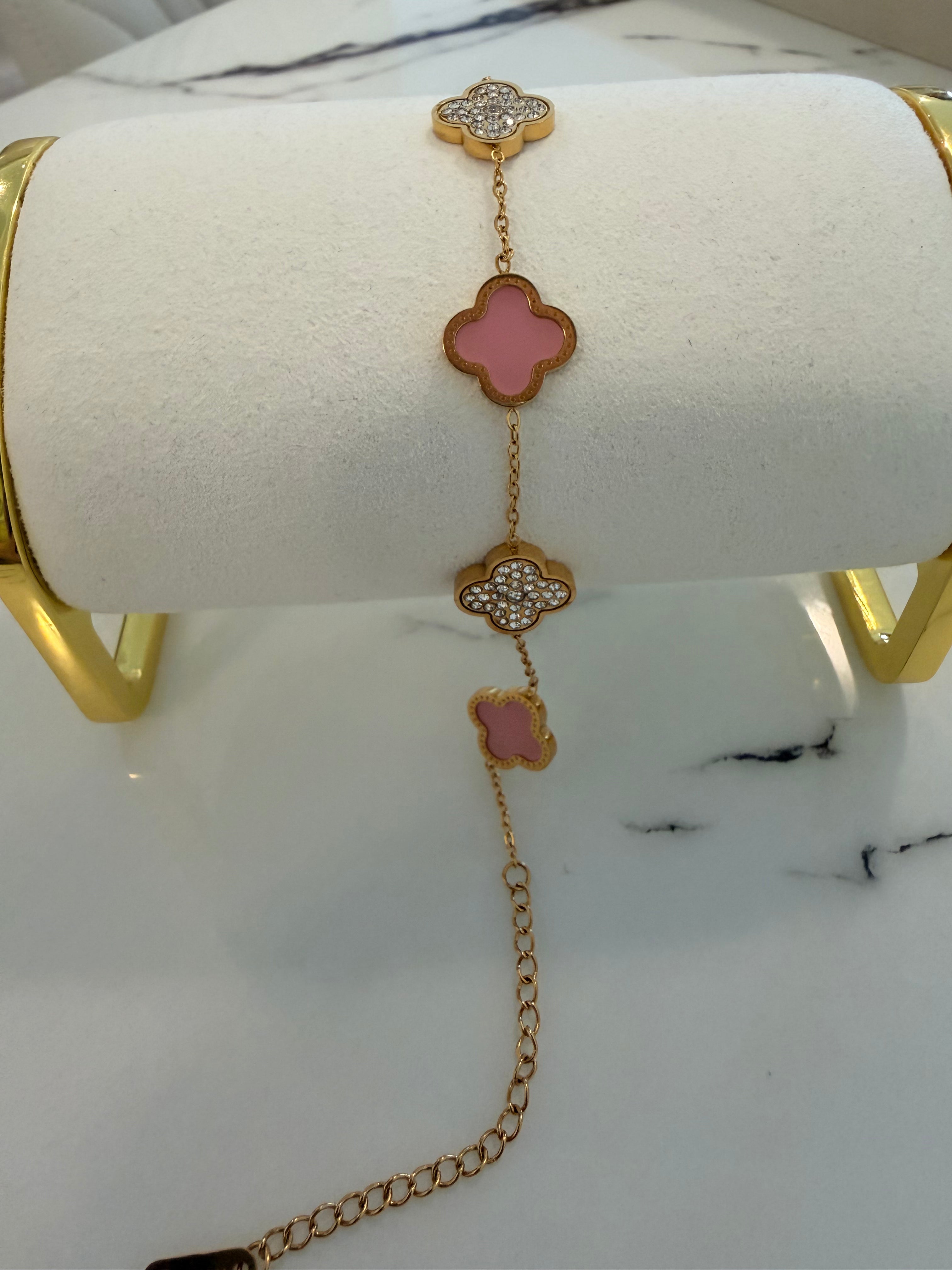 Leaf Diamond&Powder Stainless Steel 18k Bracelet