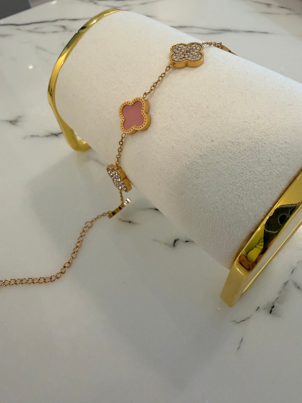 Leaf Diamond&Powder Stainless Steel 18k Bracelet