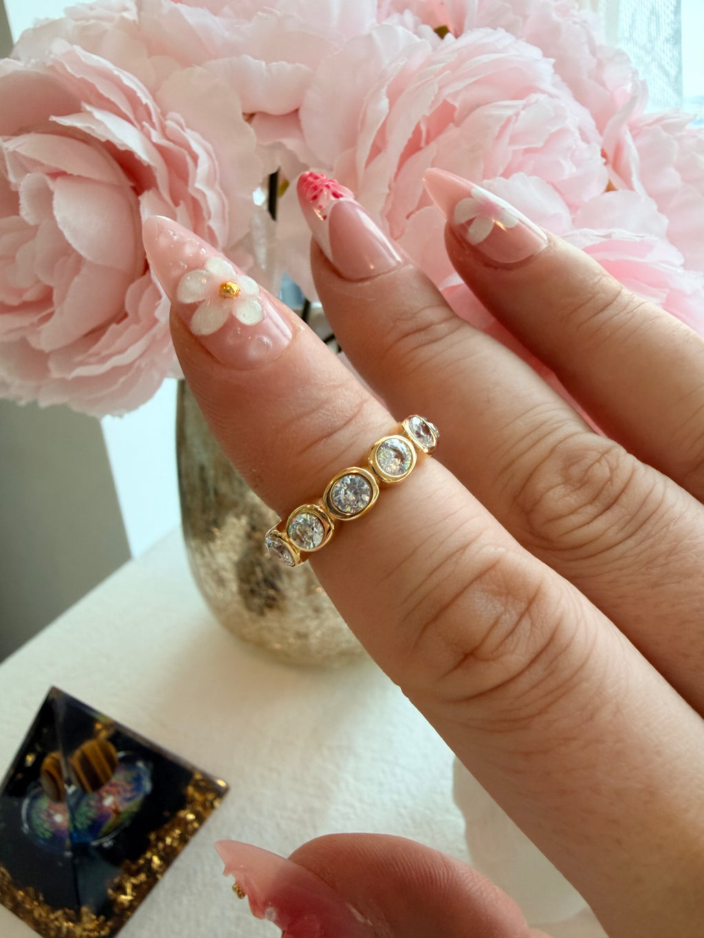 Timeless Stones Ring Stainless Steel 18k Gold Plated