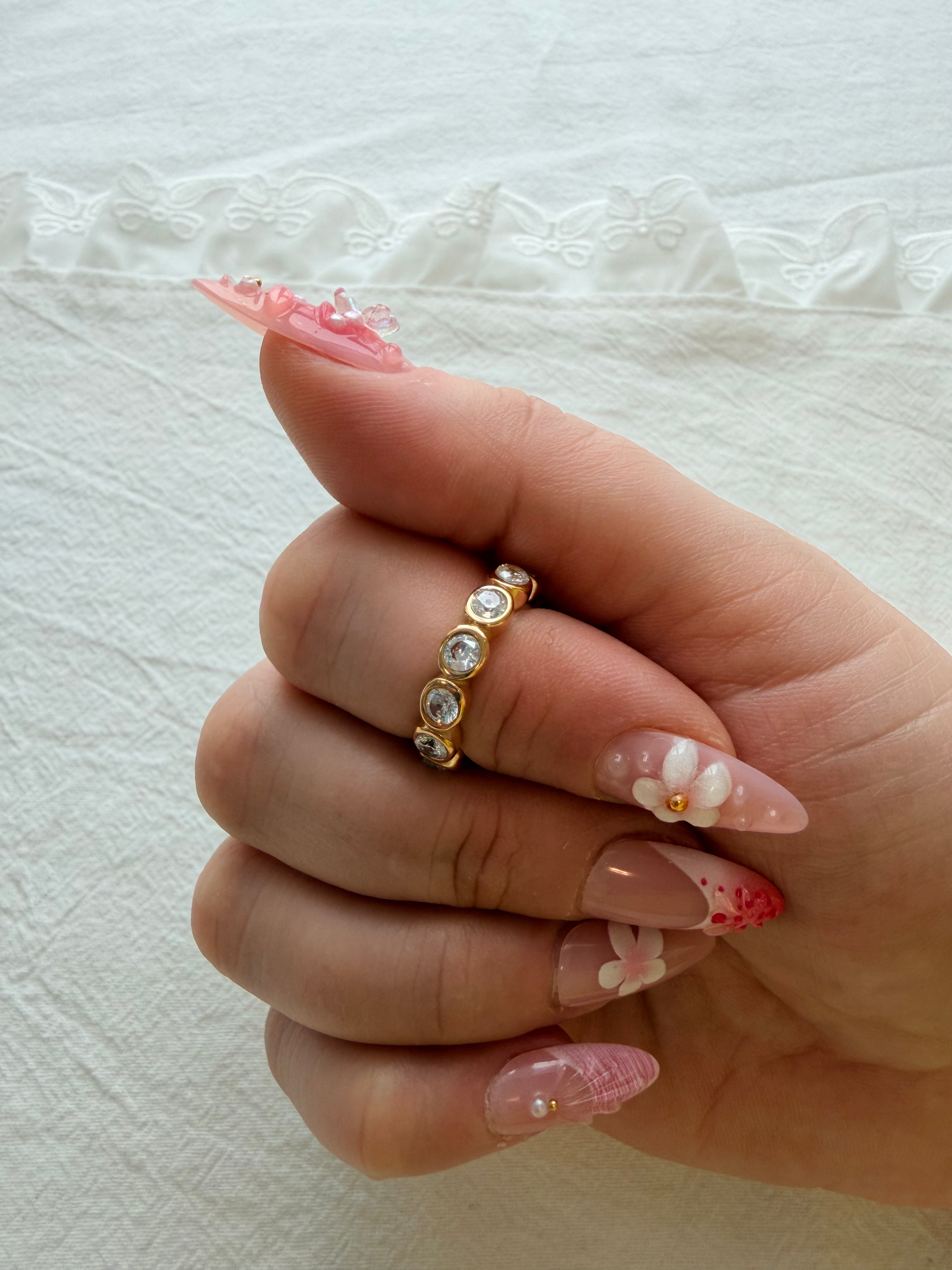 Timeless Stones Ring Stainless Steel 18k Gold Plated