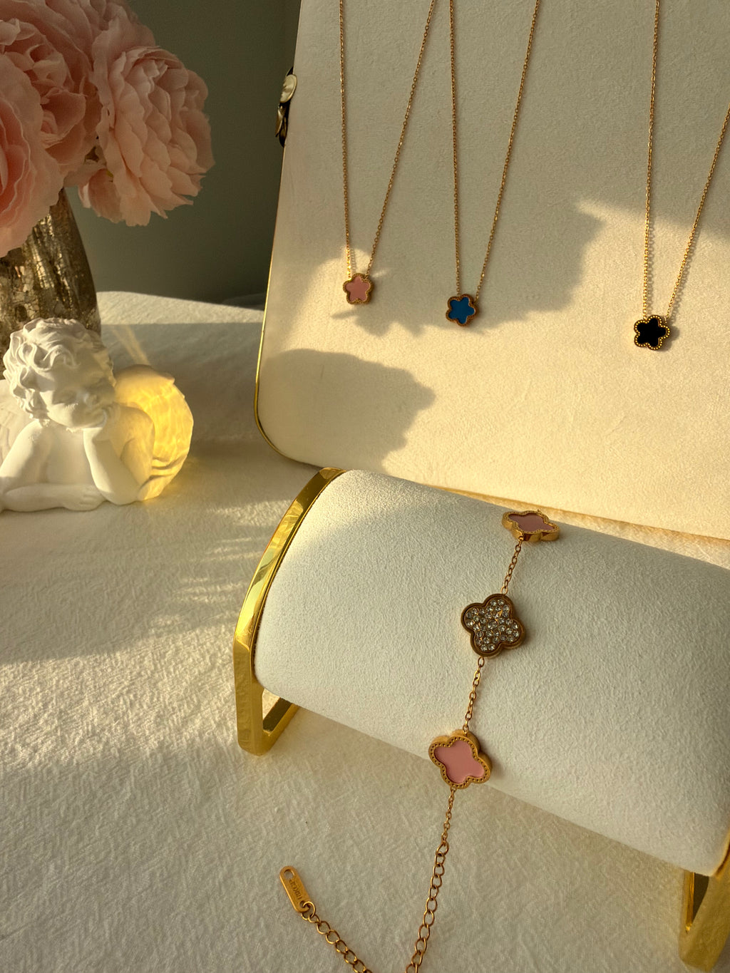 Leaf Diamond&Powder Stainless Steel 18k Bracelet