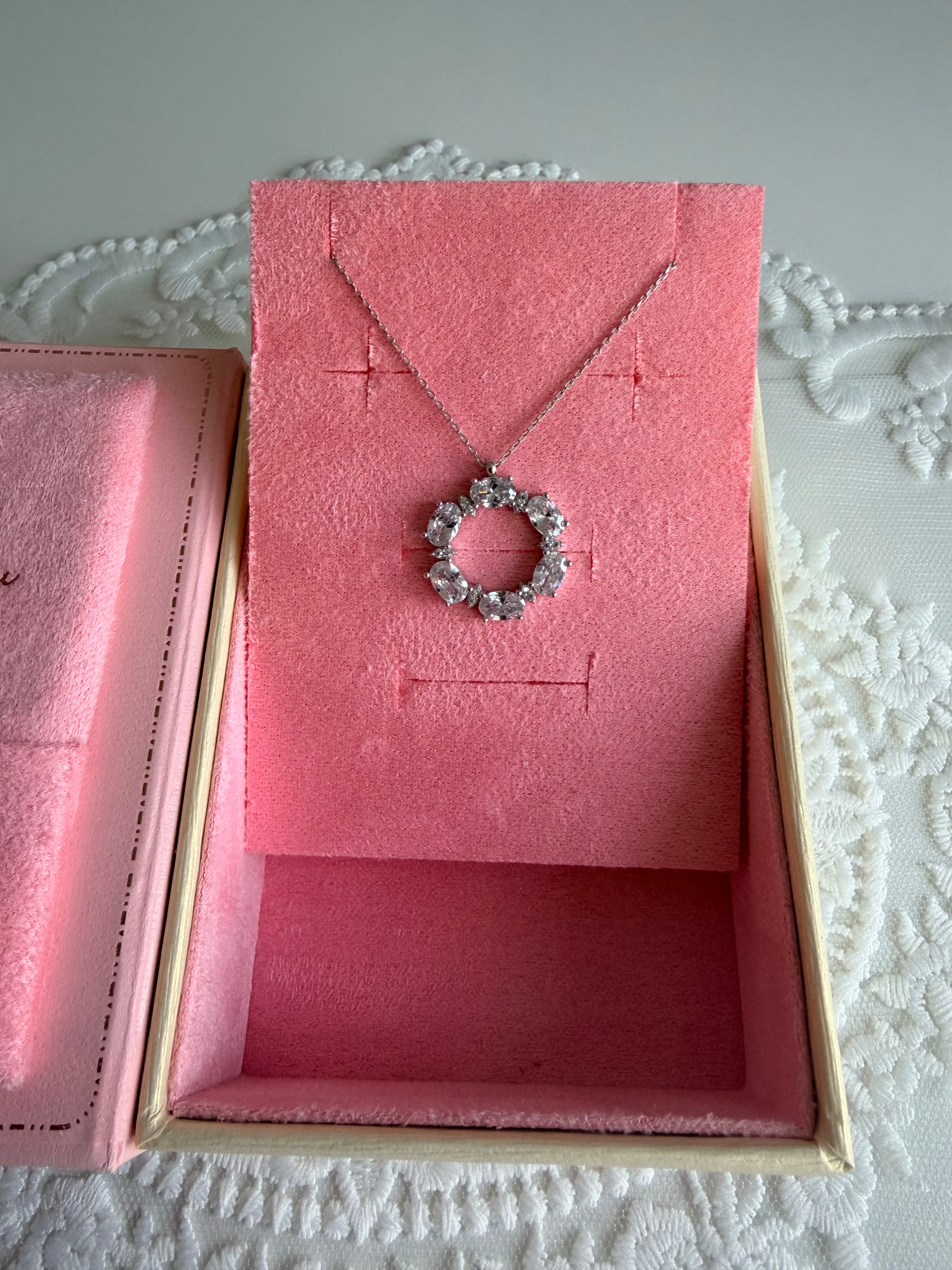 Diamond Spark Halo 925 Sterling Silver Necklace