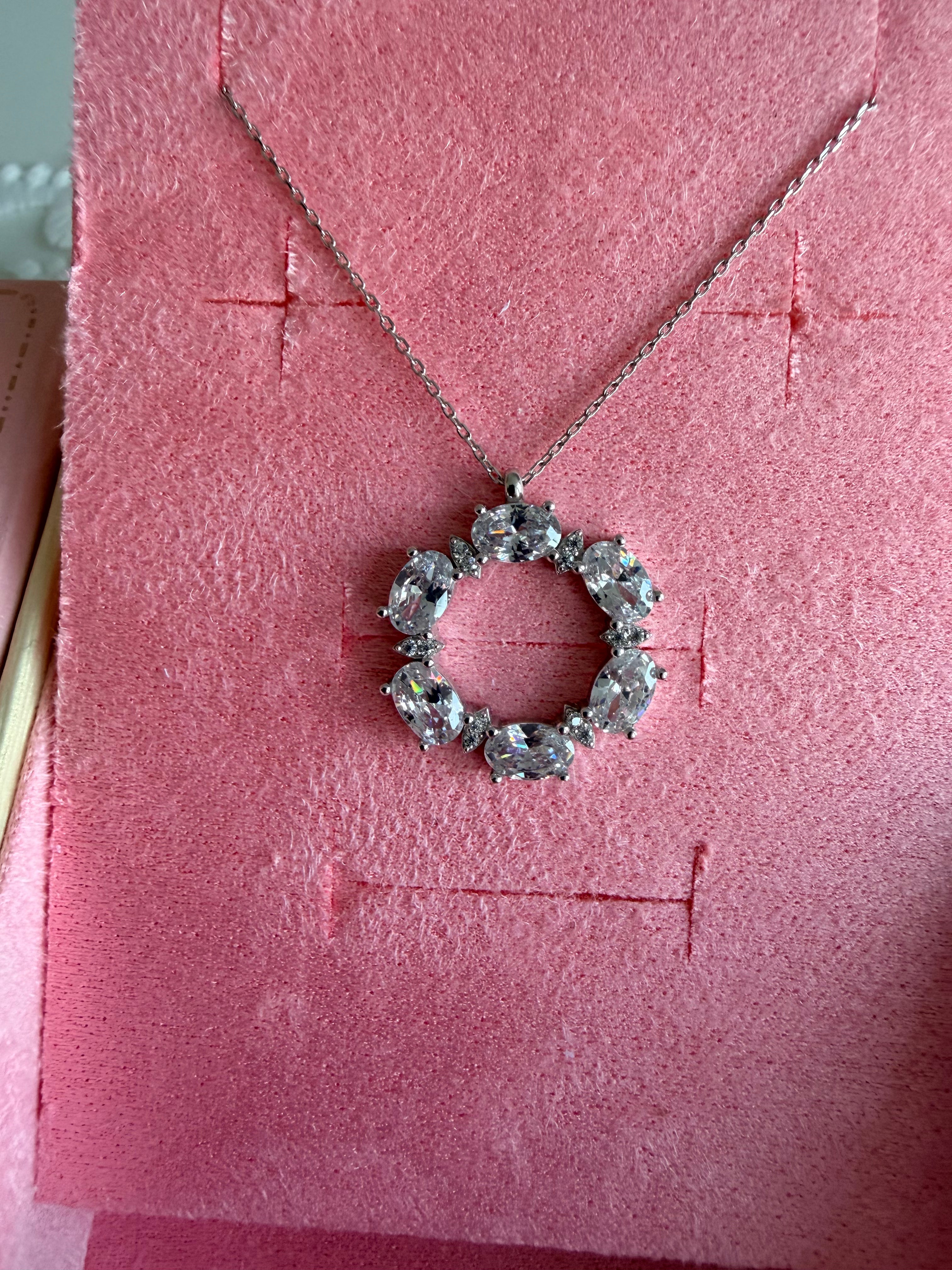 Diamond Spark Halo 925 Sterling Silver Necklace