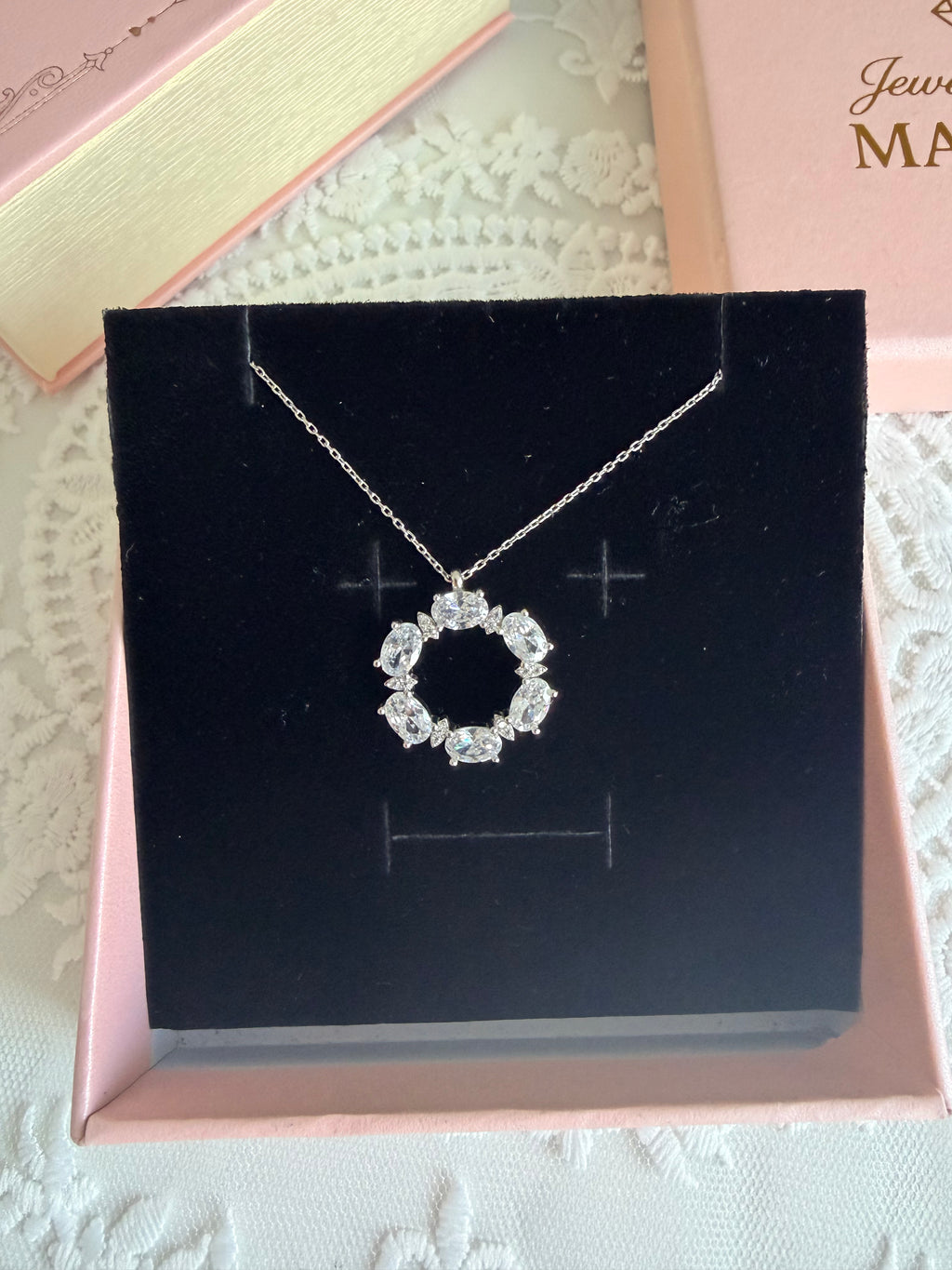 Diamond Spark Halo 925 Sterling Silver Necklace