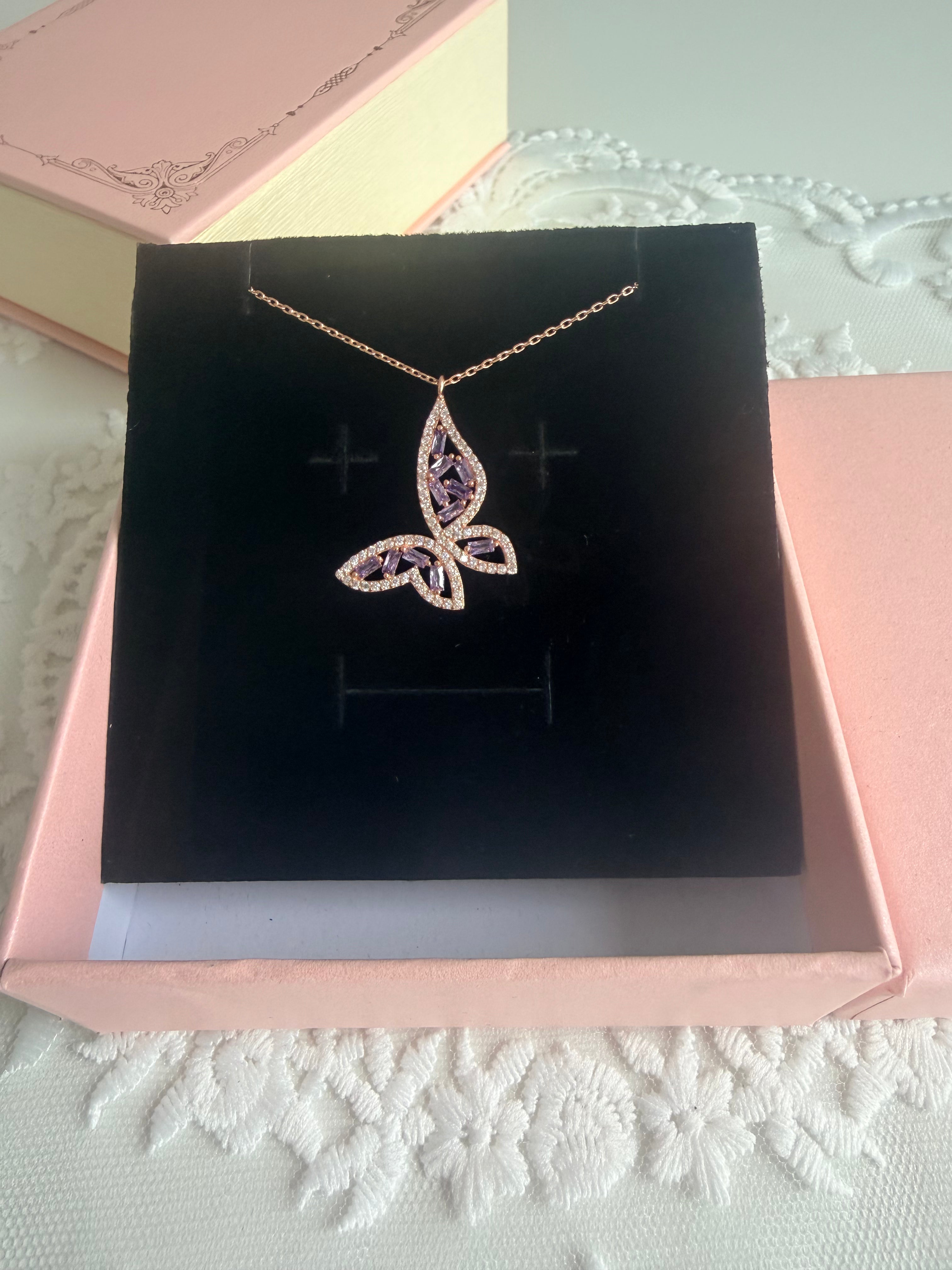 Butterfly Joy Rose 925 Sterling Silver Necklace