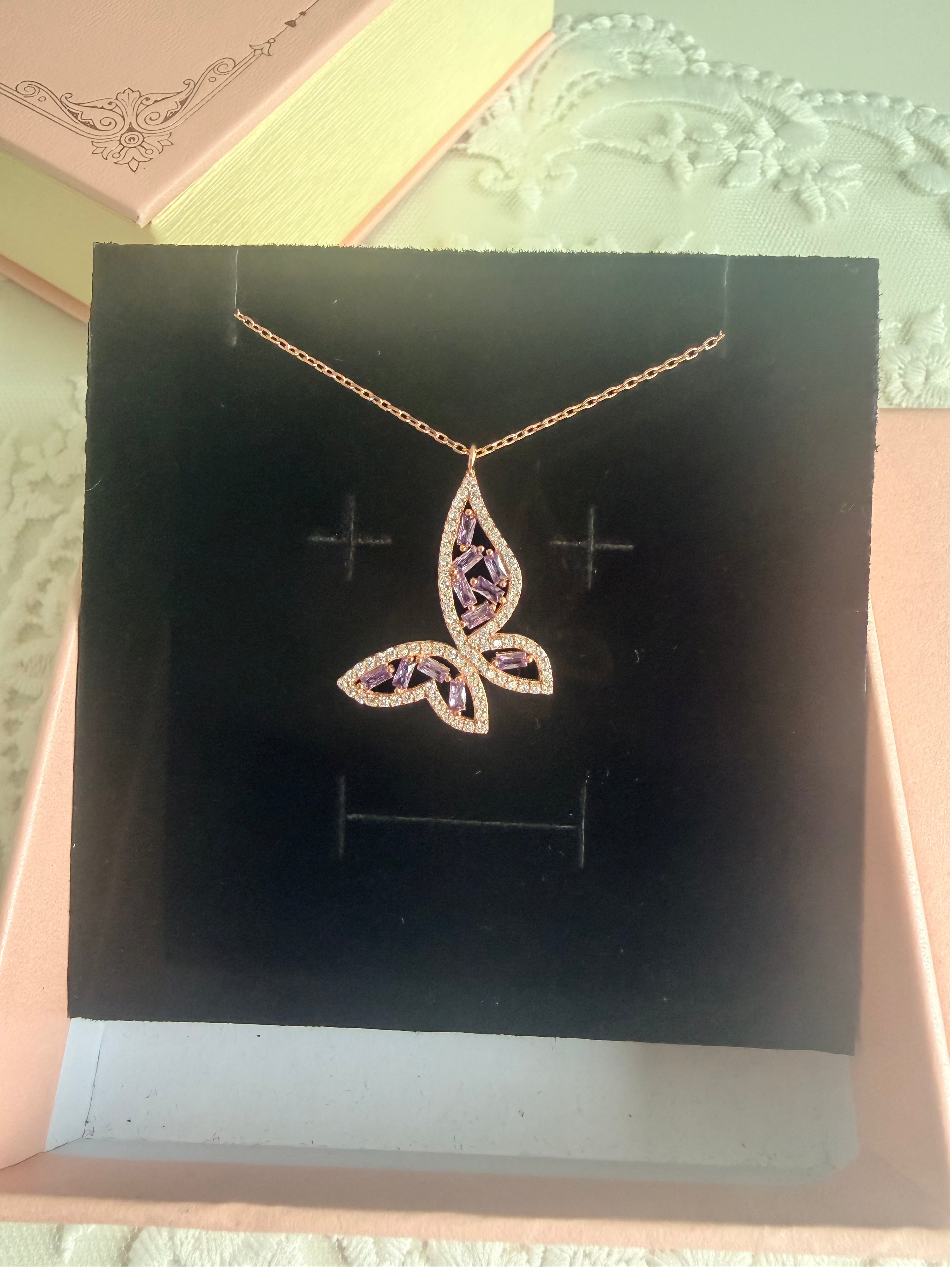 Butterfly Joy Rose 925 Sterling Silver Necklace