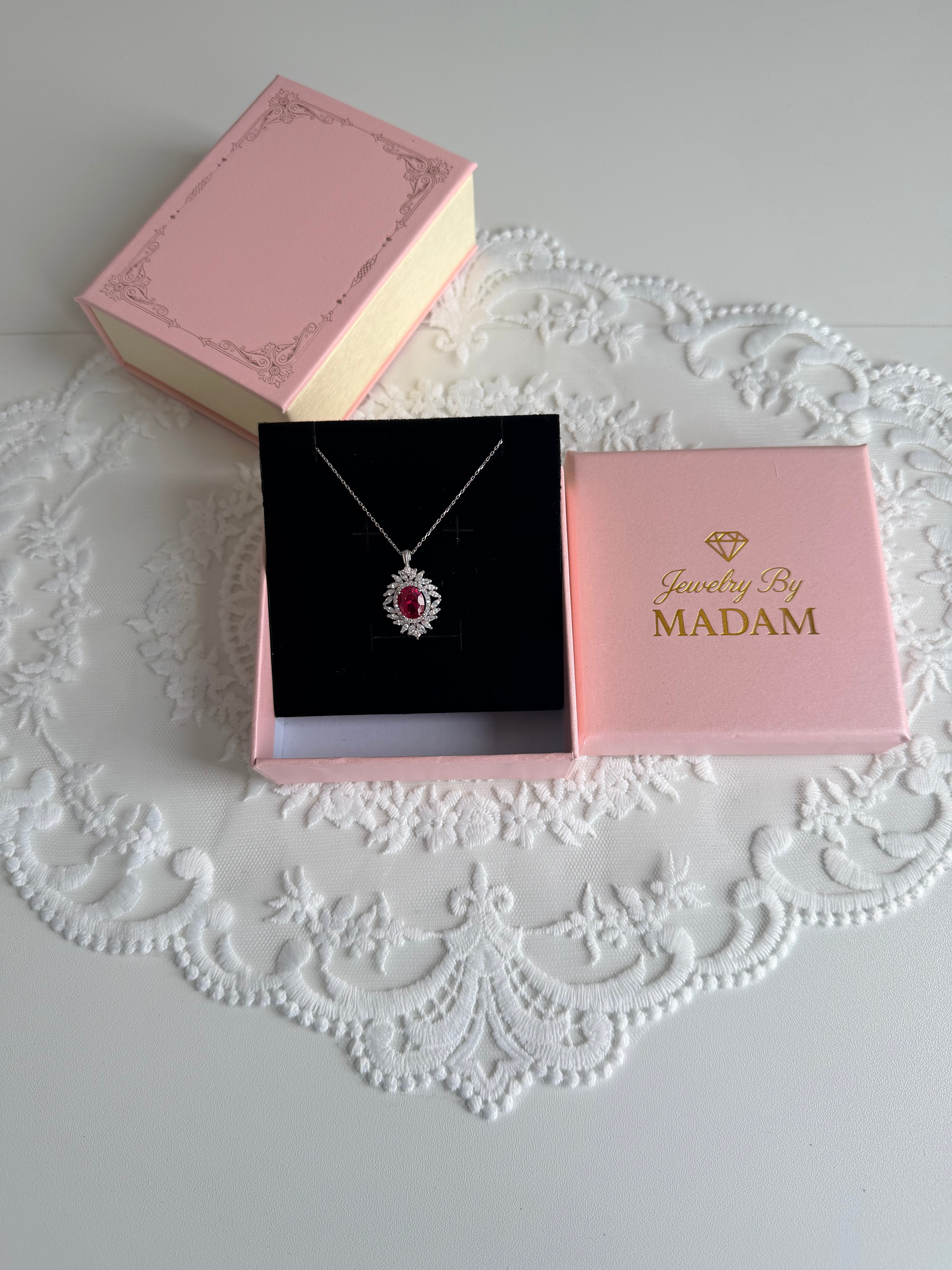 Synthetic Ruby Spark 925 Sterling Silver Necklace