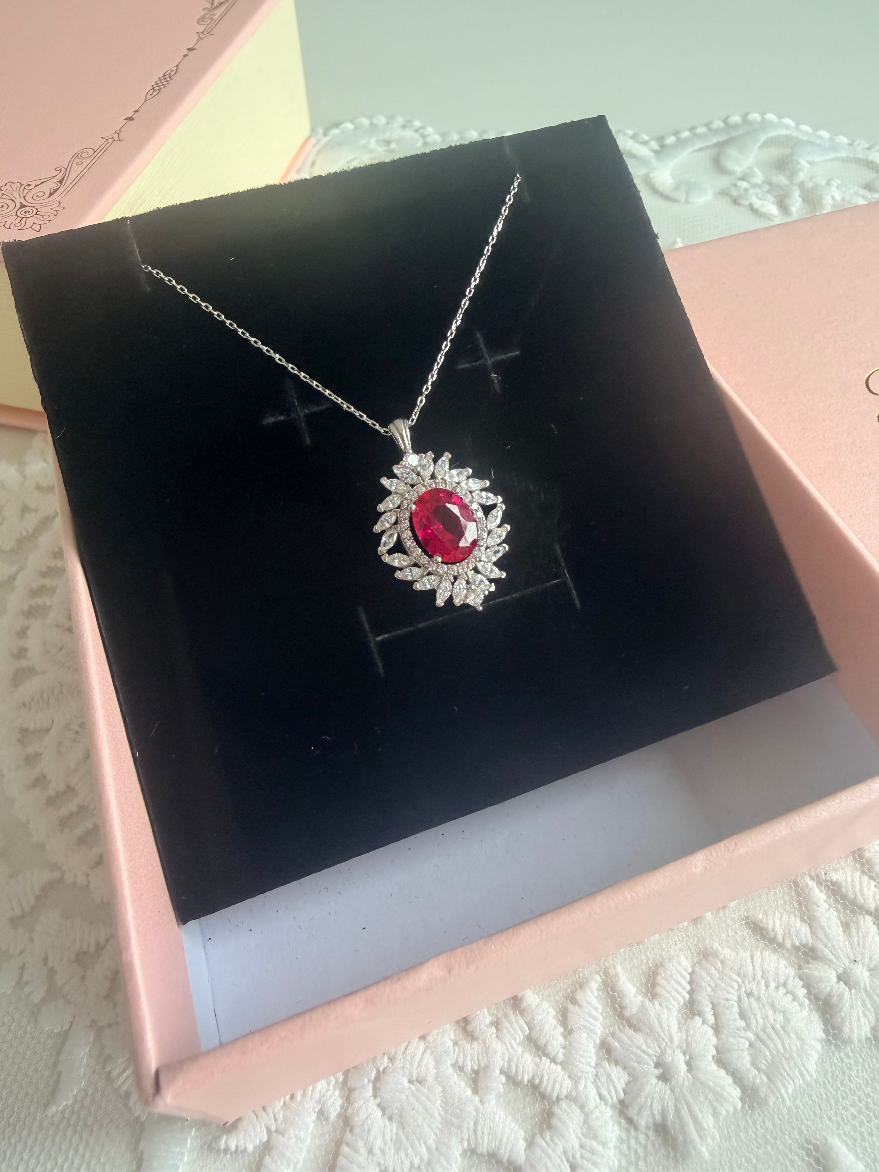 Synthetic Ruby Spark 925 Sterling Silver Necklace