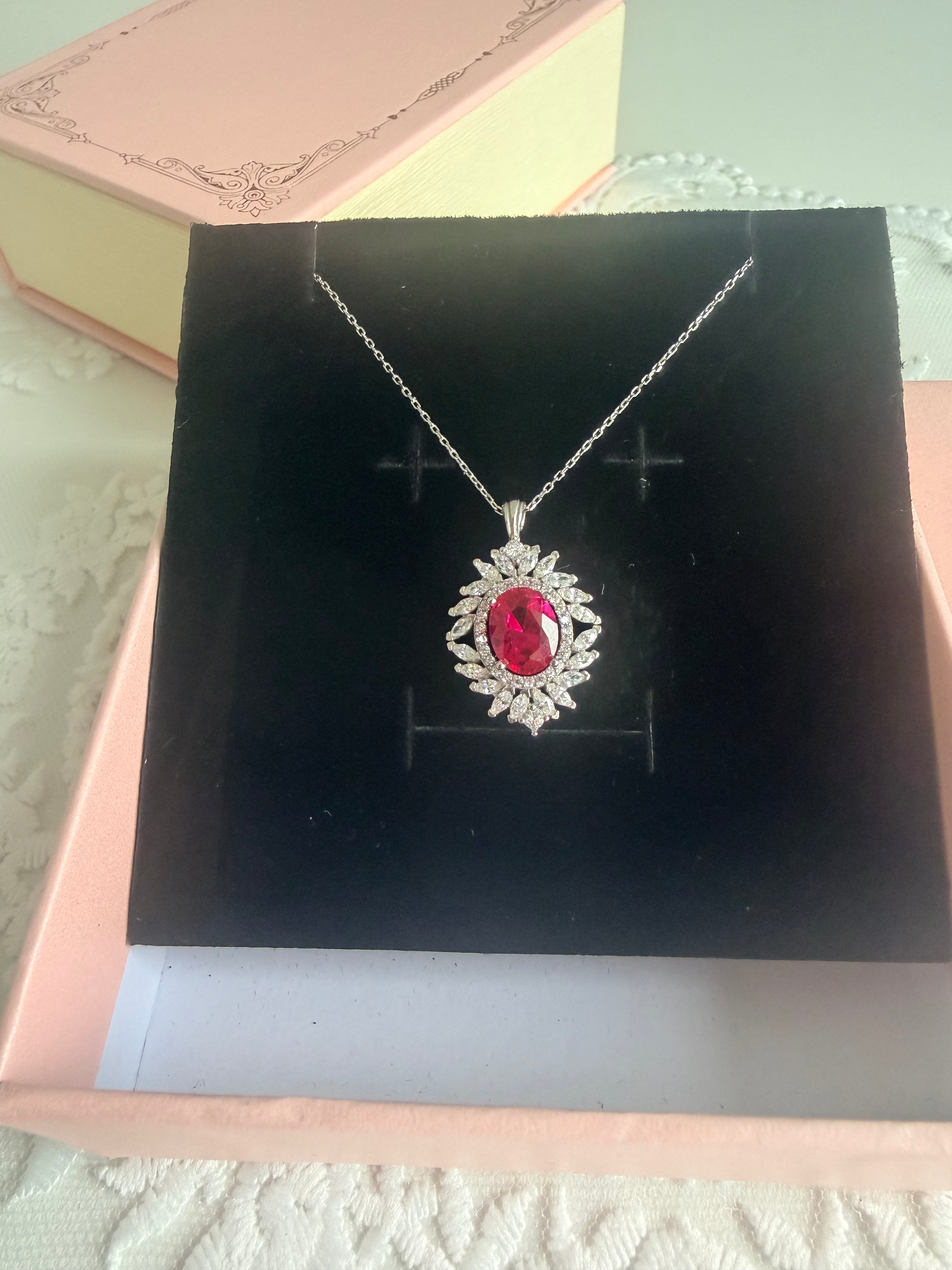 Synthetic Ruby Spark 925 Sterling Silver Necklace