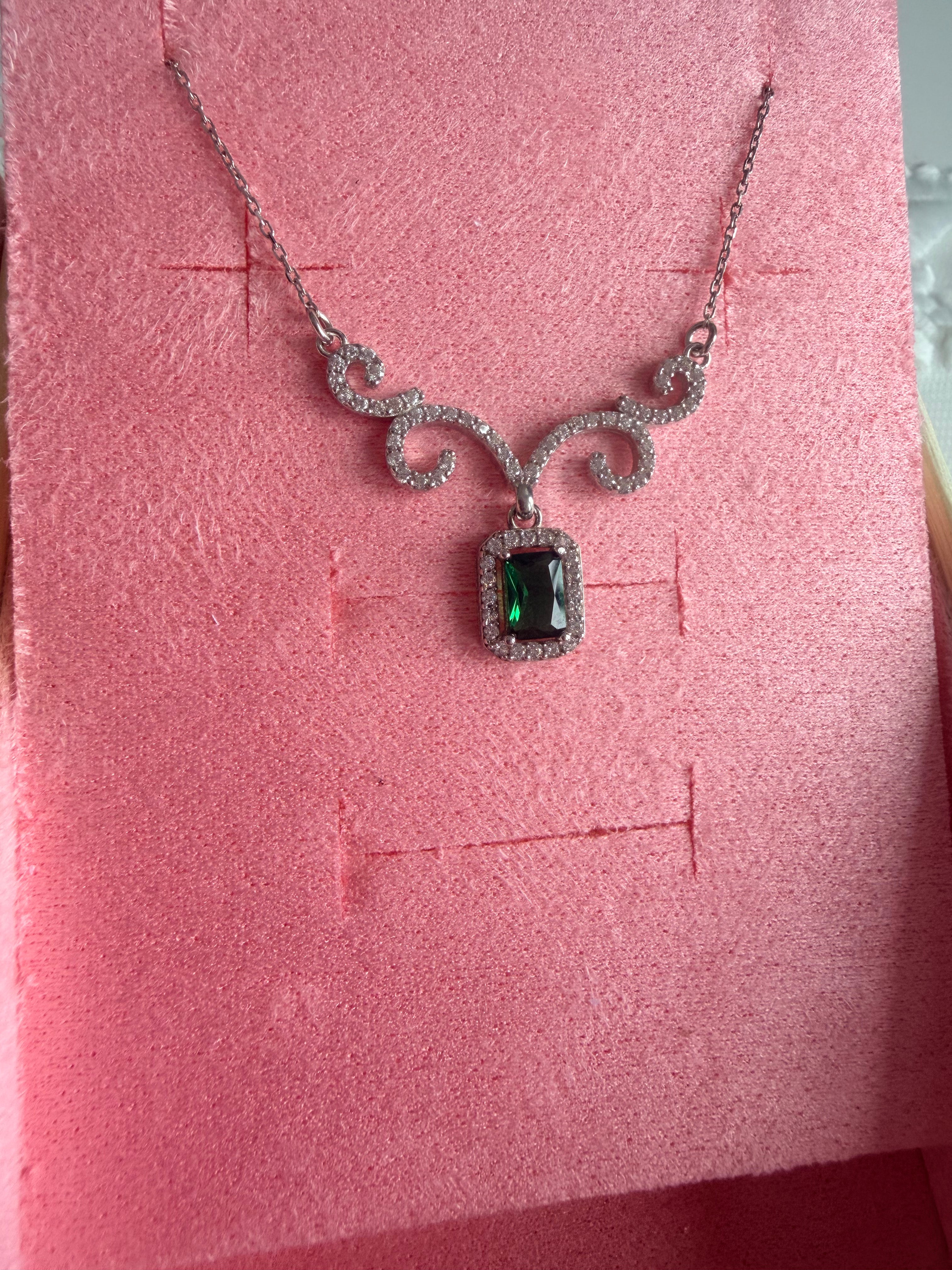 Synthetic Emerald 925 Sterling Silver Necklace