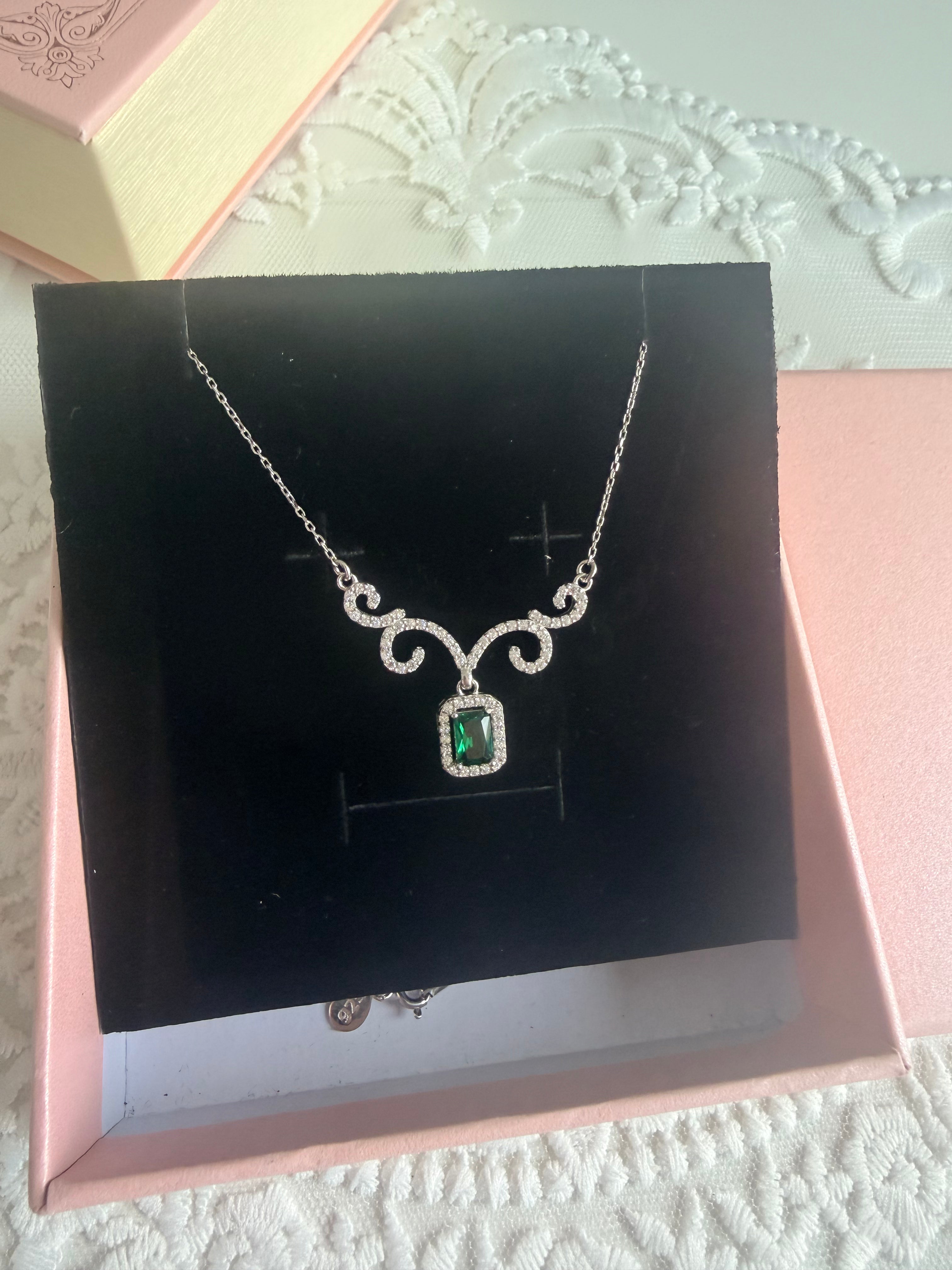 Synthetic Emerald 925 Sterling Silver Necklace
