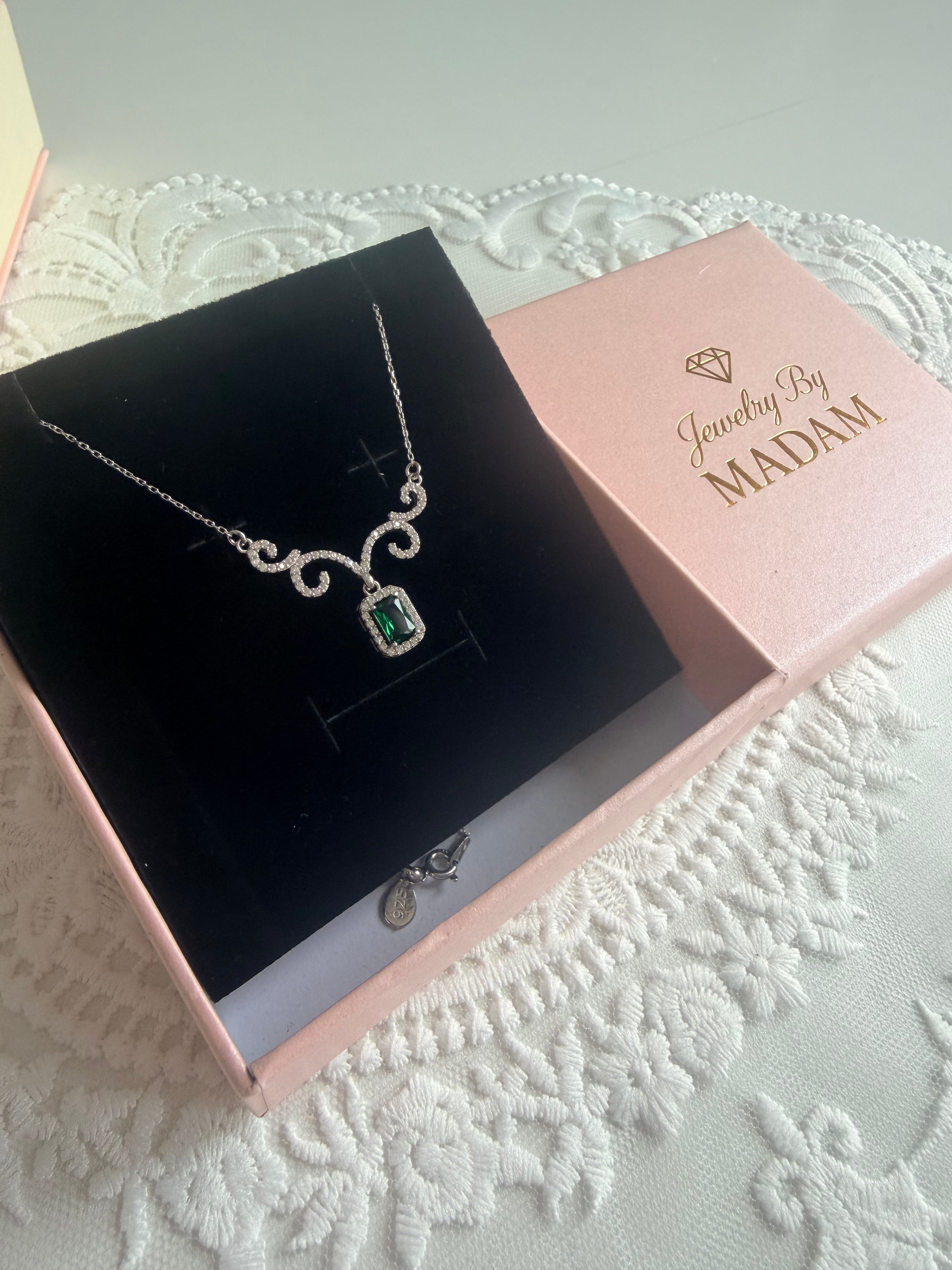 Synthetic Emerald 925 Sterling Silver Necklace
