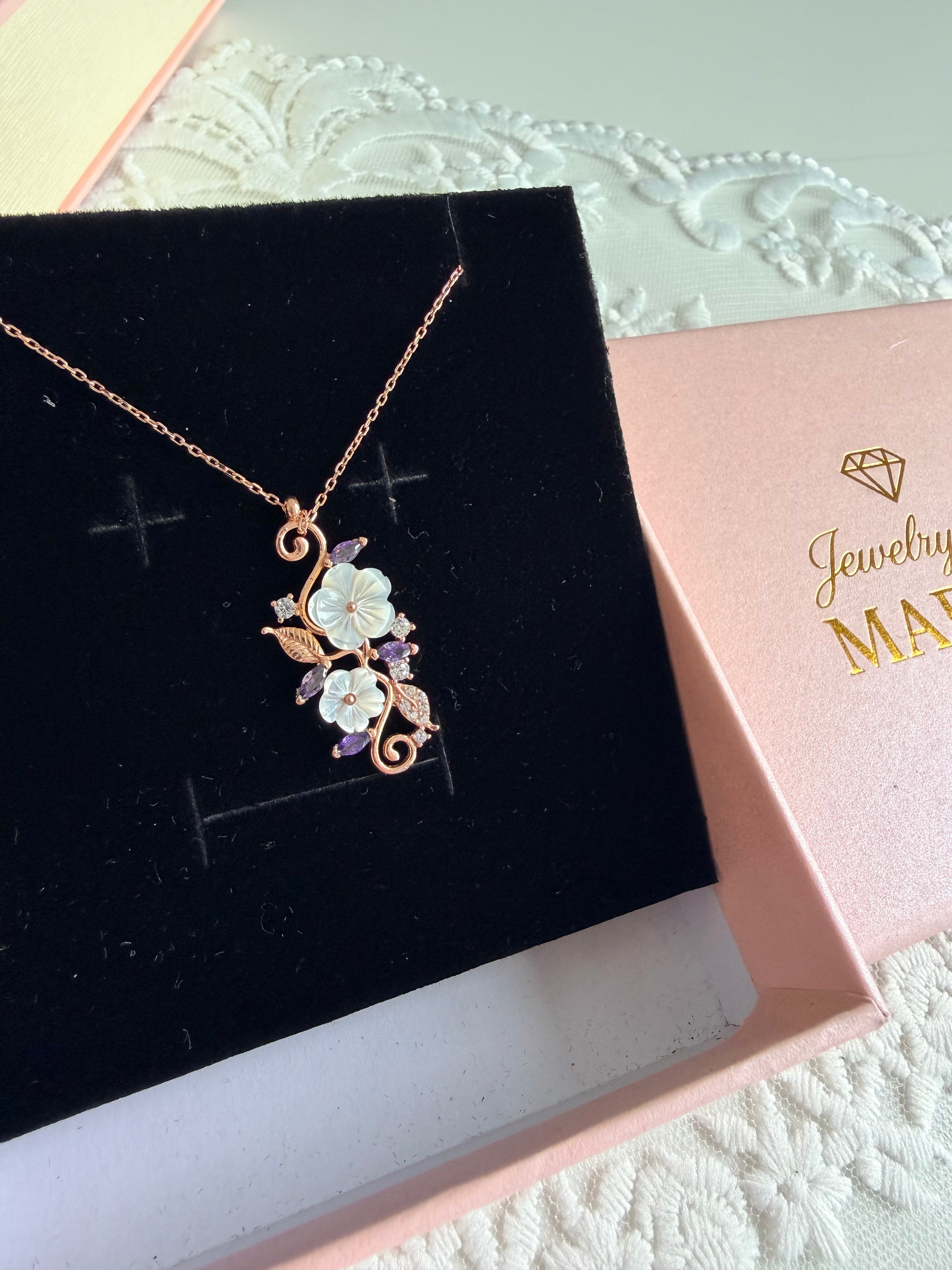 Floral Whisper Rose 925 Sterling Silver Necklace