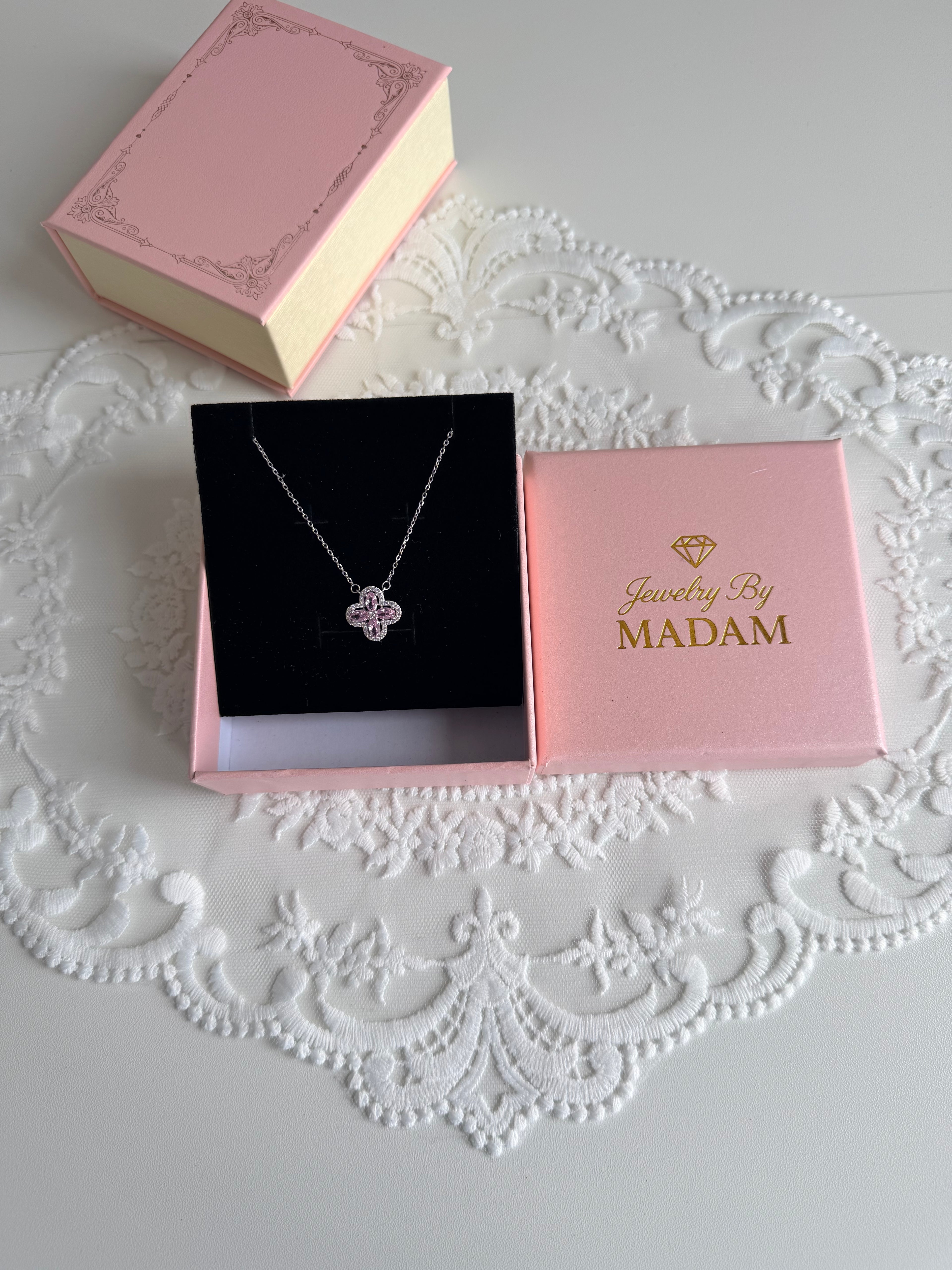 Pink Leaf Spark 925 Sterling Silver Necklace