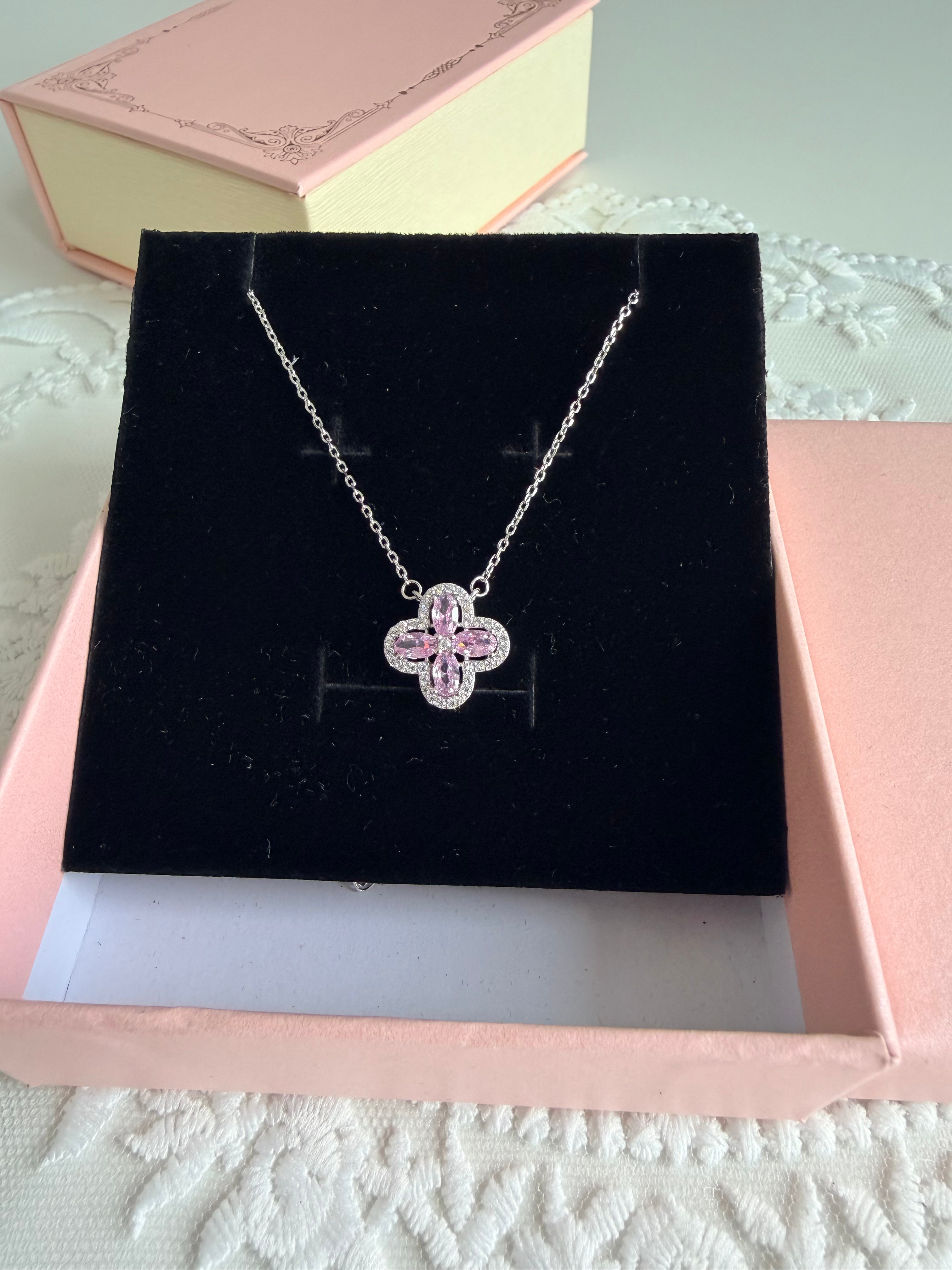 Pink Leaf Spark 925 Sterling Silver Necklace
