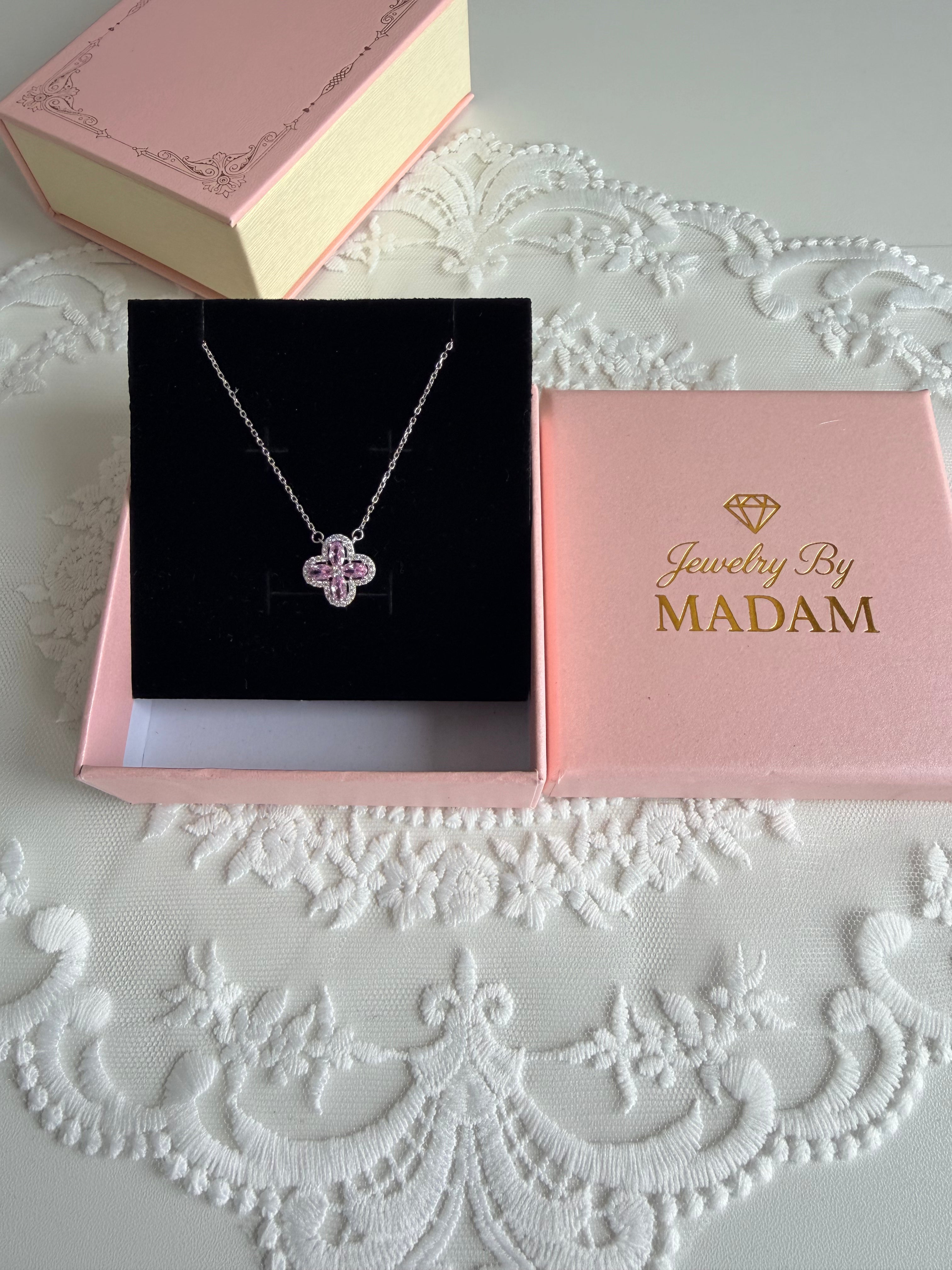 Pink Leaf Spark 925 Sterling Silver Necklace