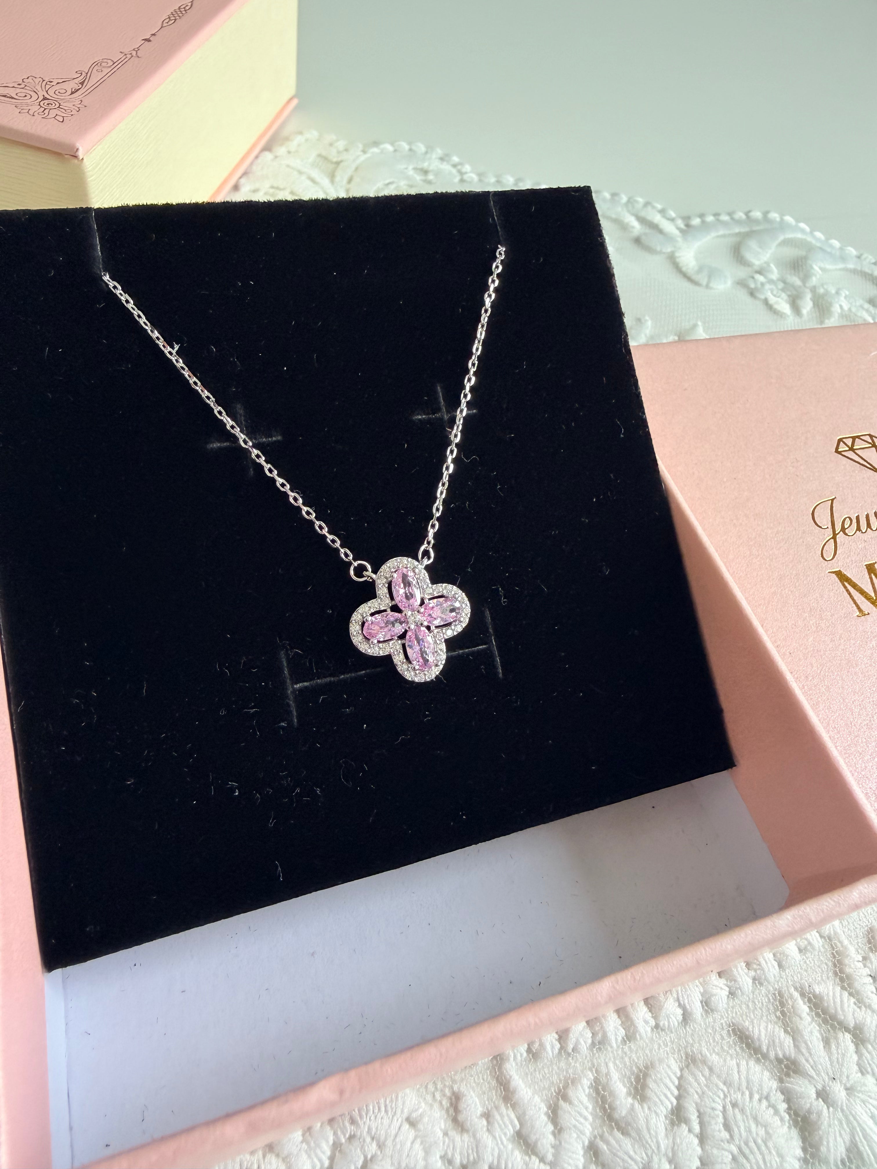 Pink Leaf Spark 925 Sterling Silver Necklace
