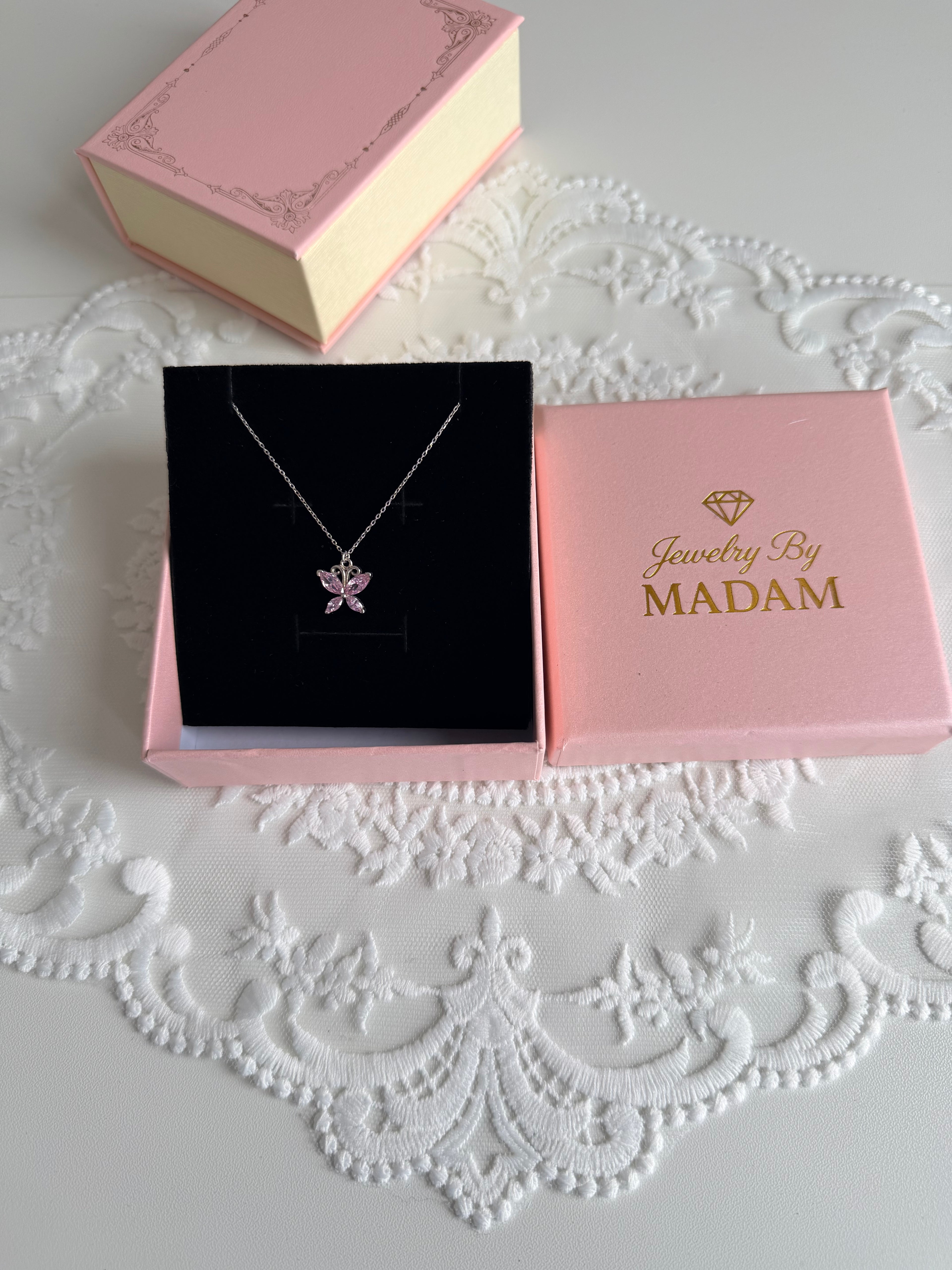 Pink Butterfly 925 Sterling Silver Necklace