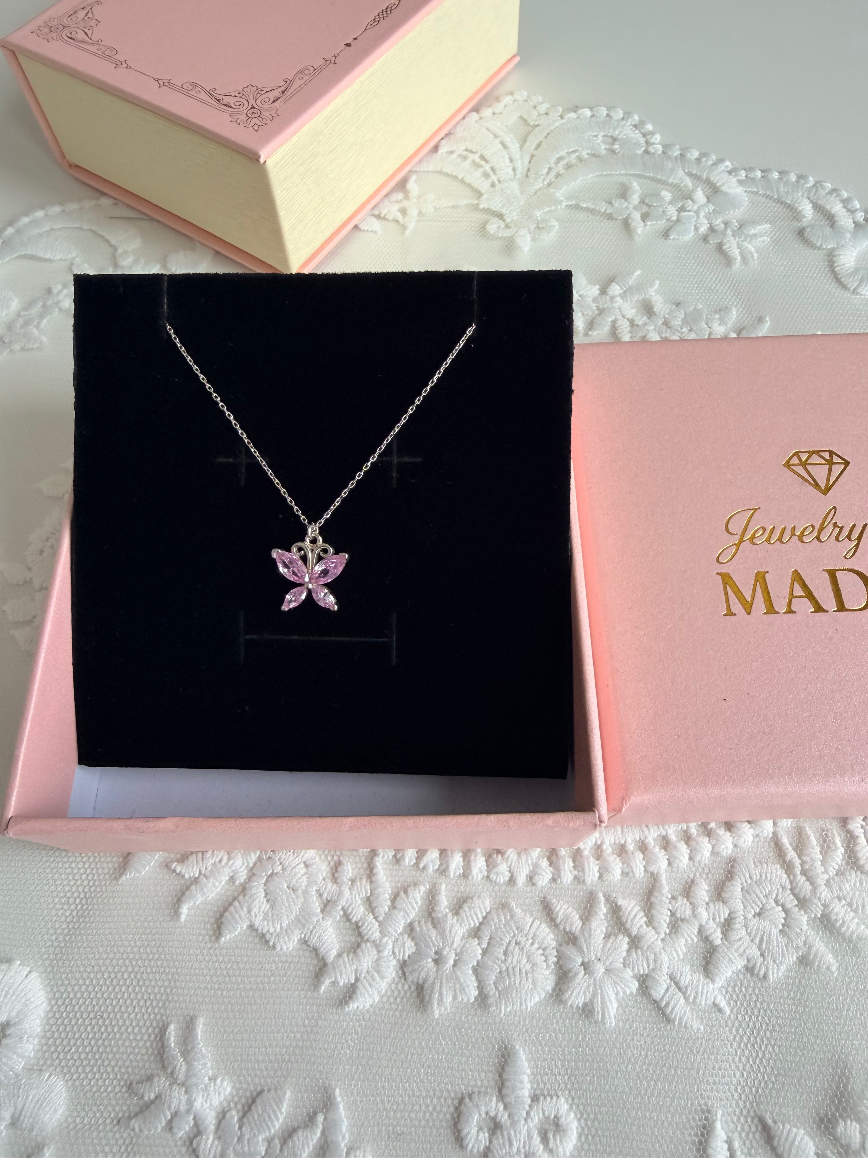 Pink Butterfly 925 Sterling Silver Necklace