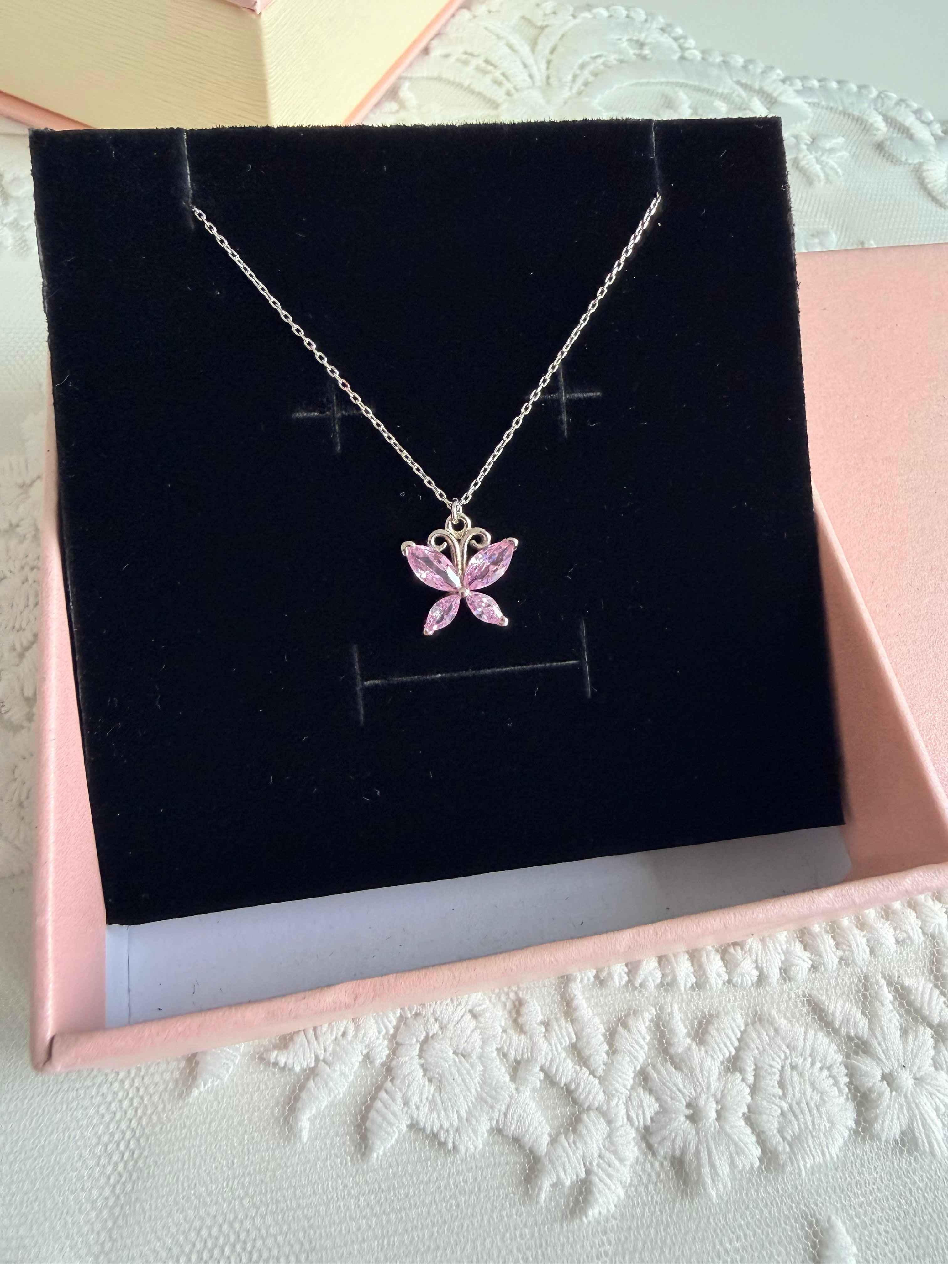 Pink Butterfly 925 Sterling Silver Necklace