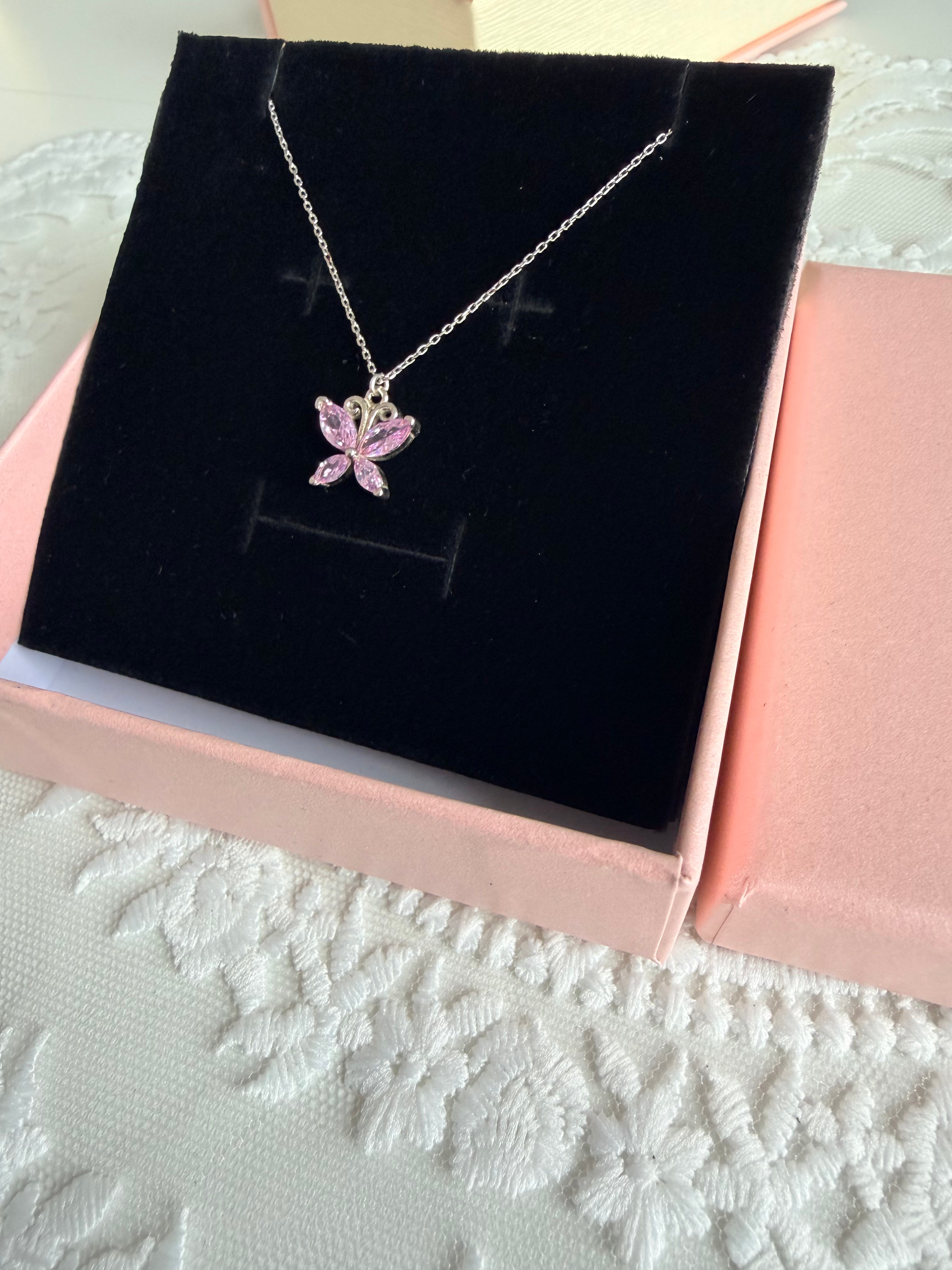 Pink Butterfly 925 Sterling Silver Necklace
