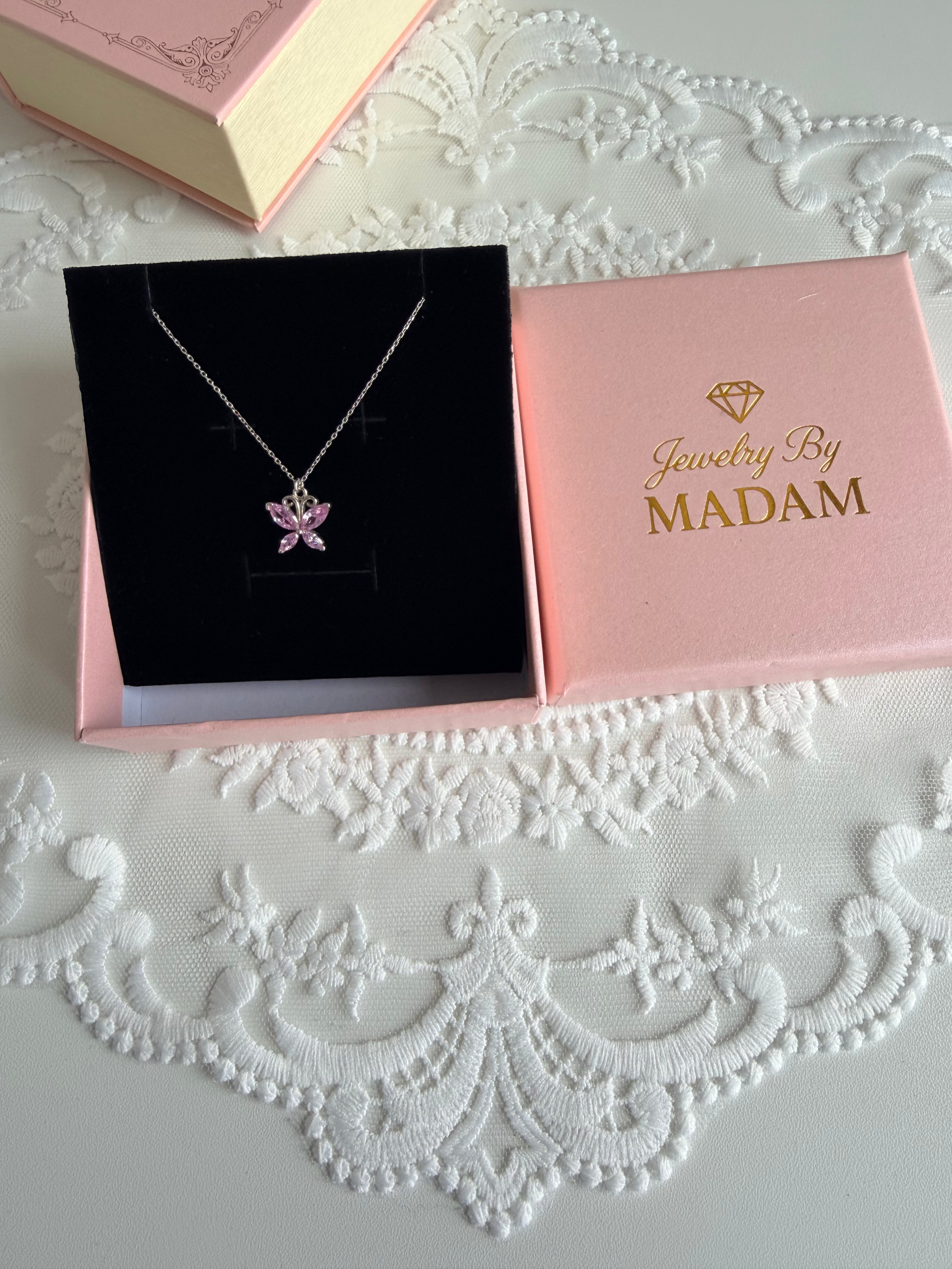Pink Butterfly 925 Sterling Silver Necklace