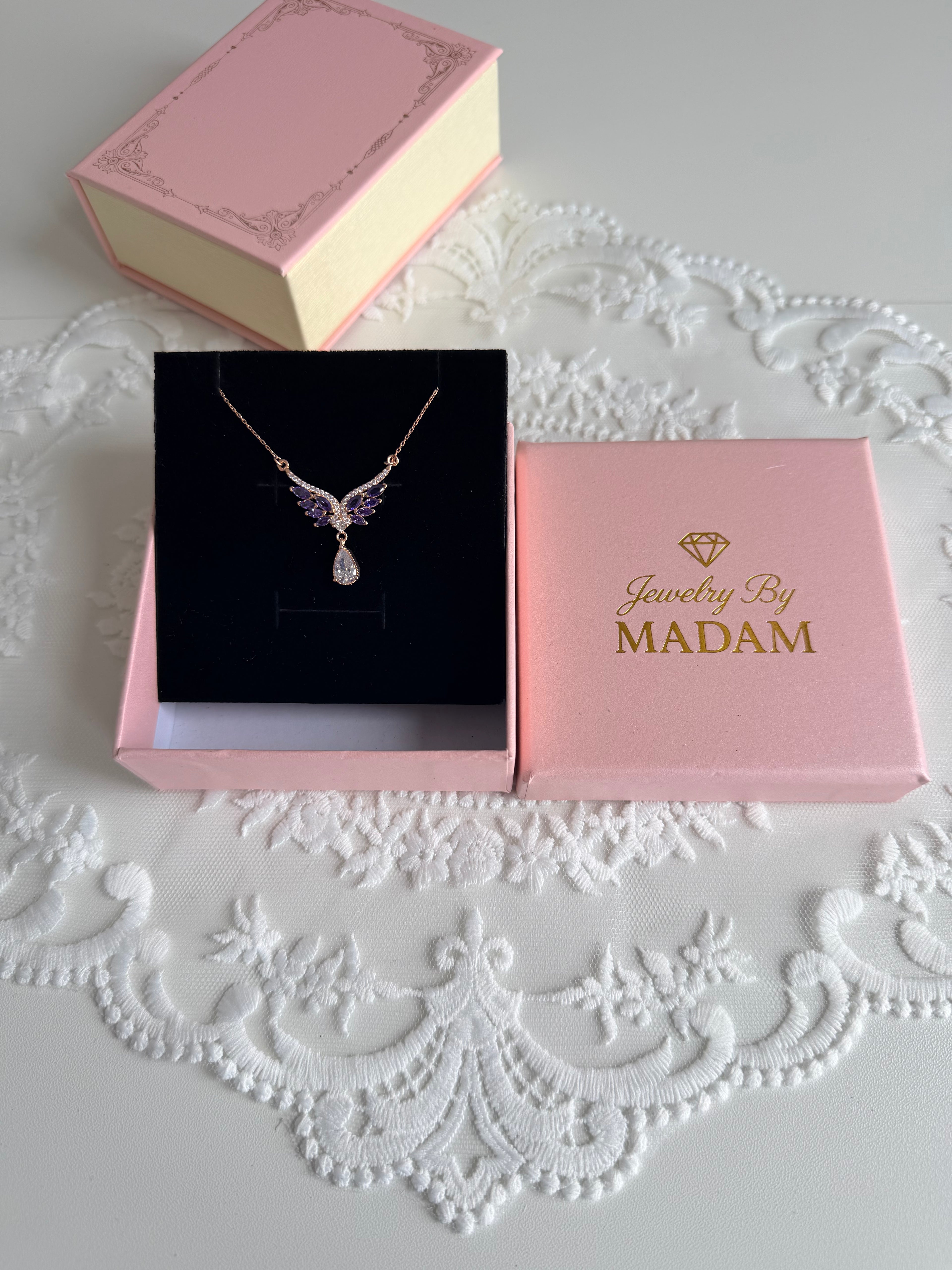 Amethyst Angel Tale Rose 925 Sterling Silver Necklace