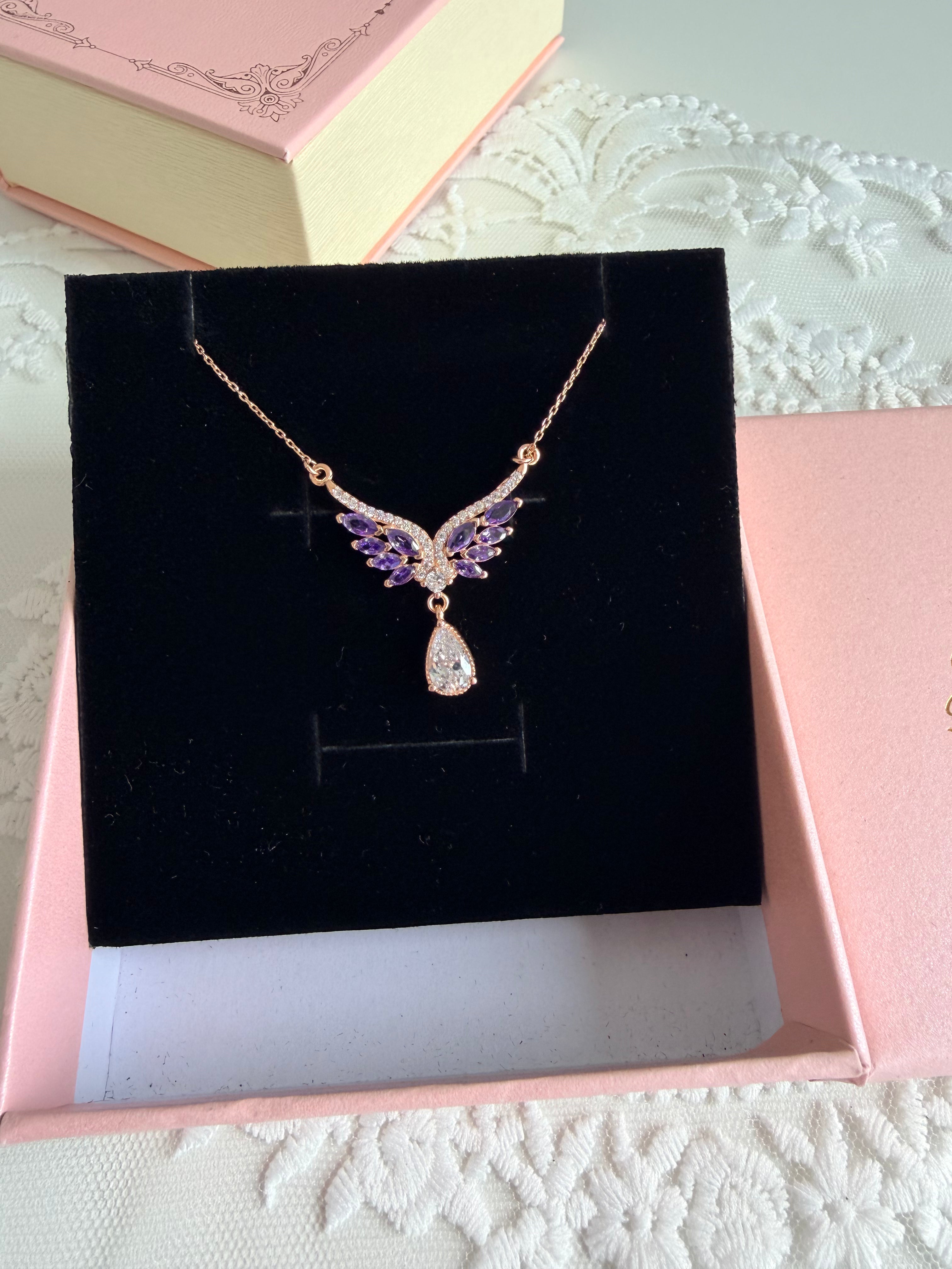Amethyst Angel Tale Rose 925 Sterling Silver Necklace